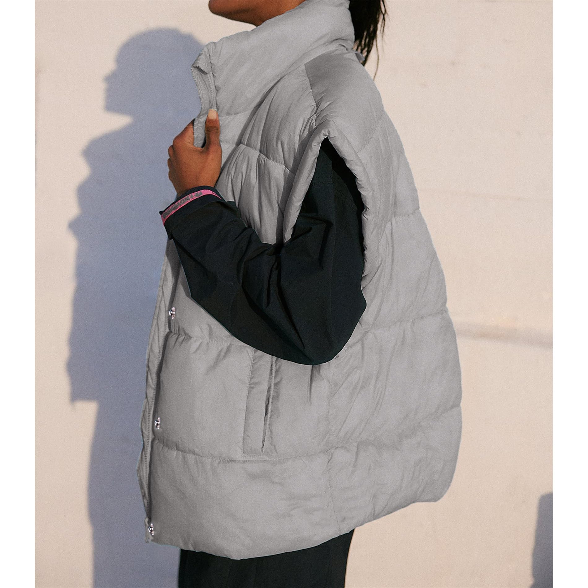 Songling Womens Oversized Puffer Vest Stand Collar Full Zip Sleeveless Bubble Puffer Vest Quilted Padded Warm Coat Outwear: Small Grey