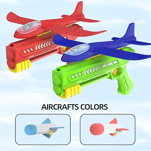 Miniatura 7 de le-idea Paquete de 4 lanzadores de aviones de espuma para niños, avión de espuma LED para niños con 2 lanzadores, 2 modos de vuelo, juguetes