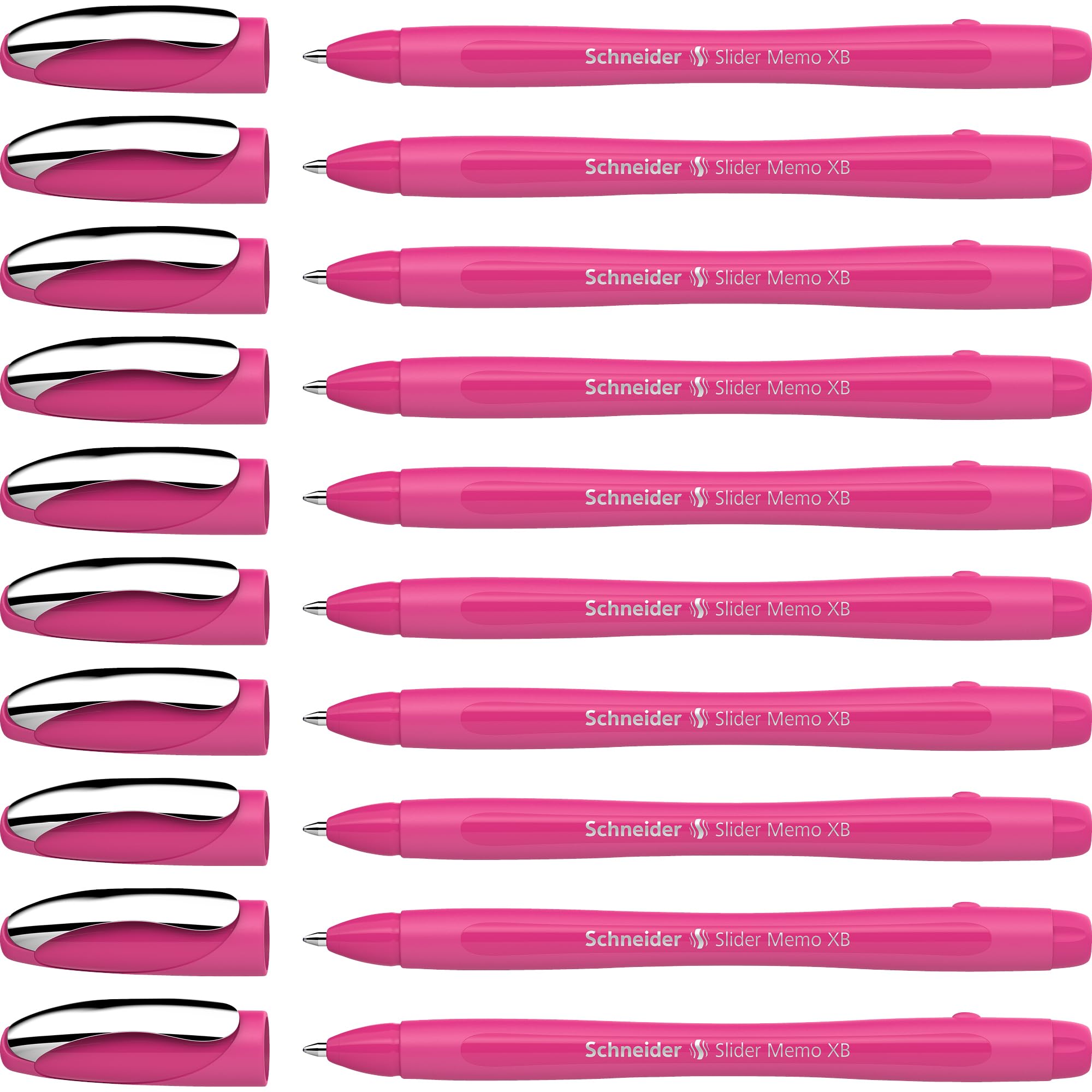 Schneider Slider Memo XB Kugelschreiber (Colour Edition mit Kappe, Strichstärke: XB) 10er Pack, Gehäusefarbe: power pink, Schreibfarbe: blau