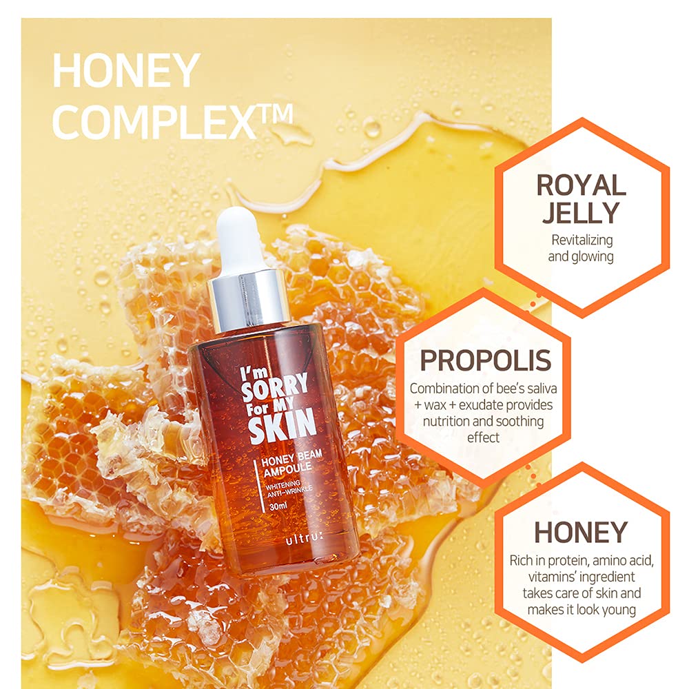 I'M SORRY FOR MY SKIN Facial Skin Ampoule, Korean Skin Care Serum for Face with Propolis, Adenosine and Niacinamide, Anti-Wrinkle & Nourishing Effect (Honey Beam Ampoule) - Image 7