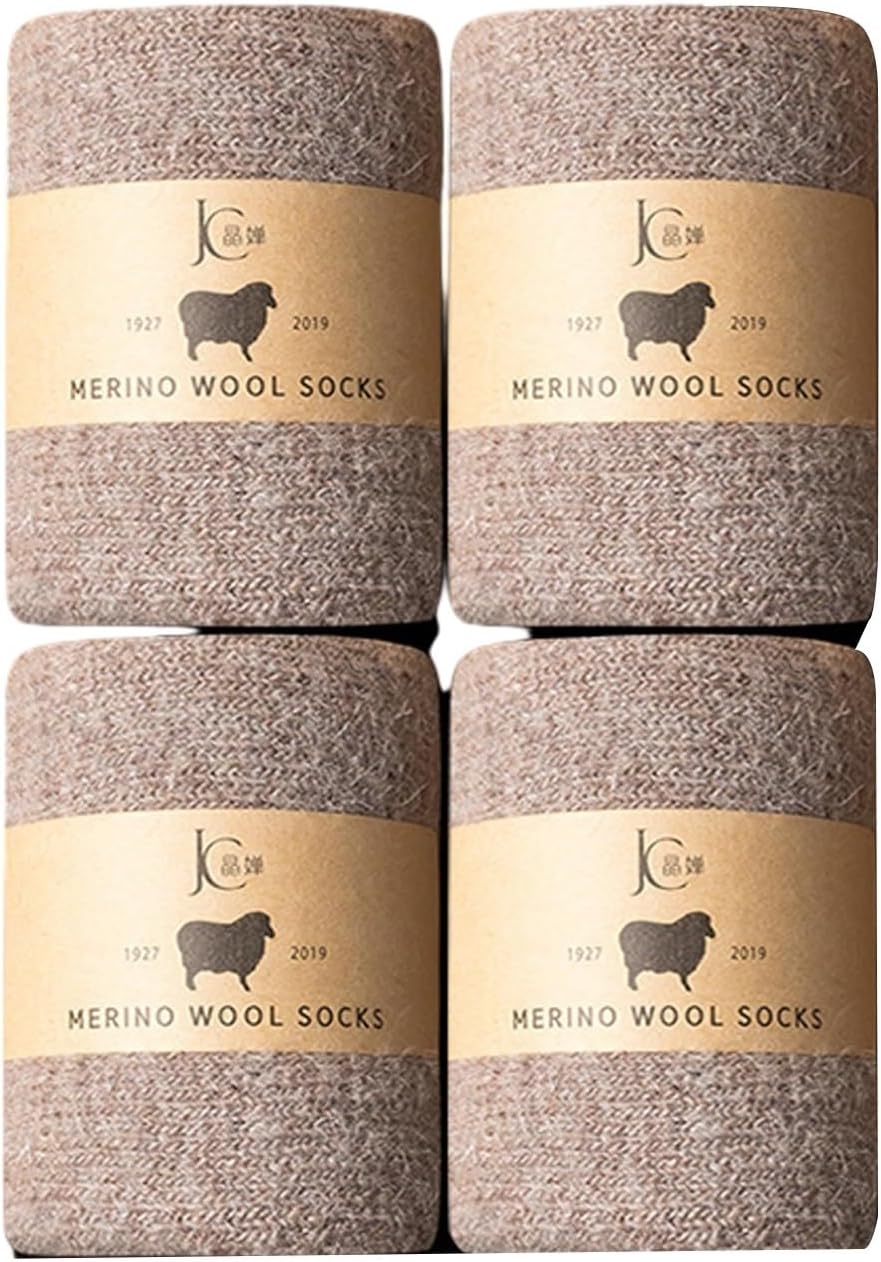 4 Pairs Wool Socks Mens,Cozy Crew Hiking Socks, Super Thick Mens Hiking Socks Thermal Wool Socks for Cold Weather
