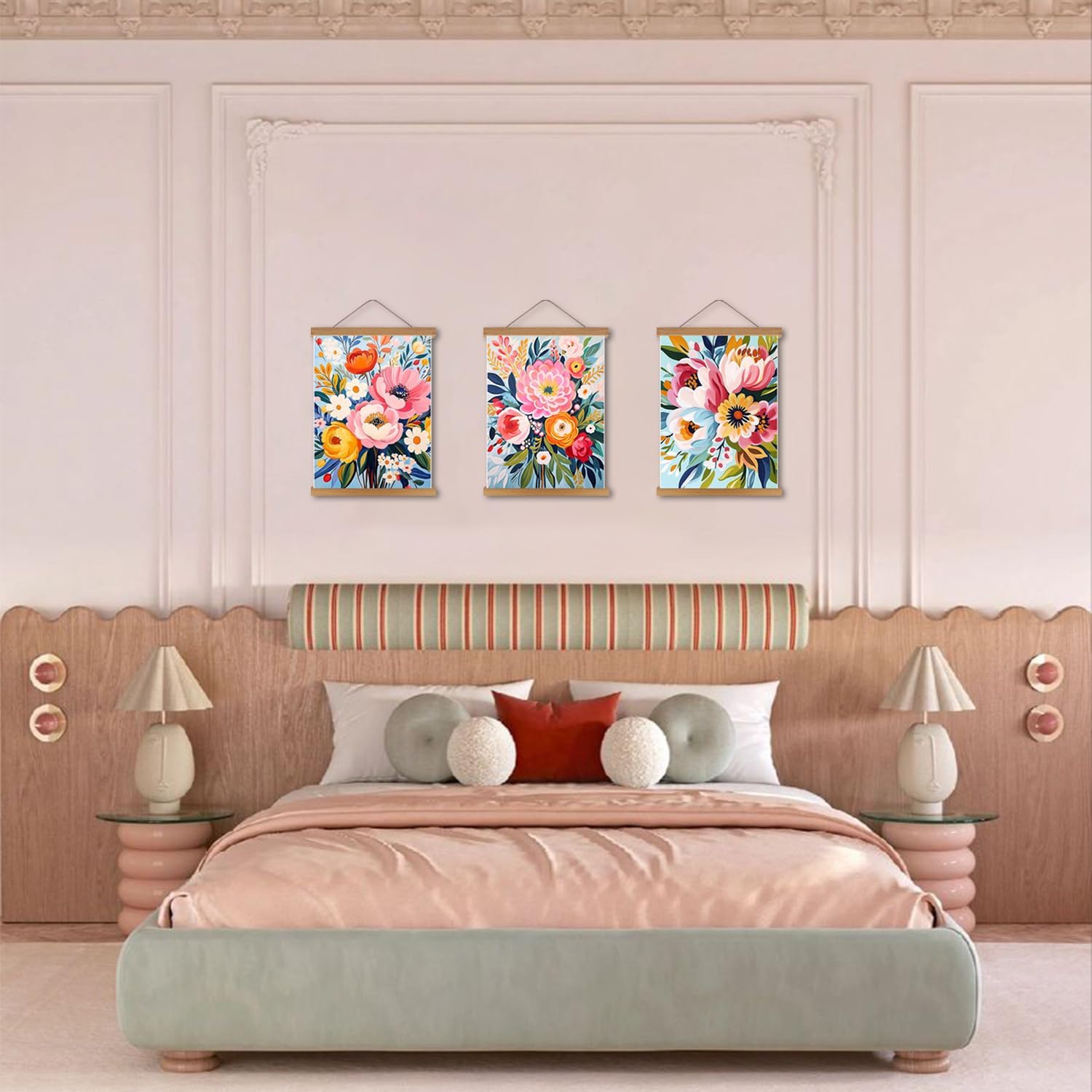 Colorful Flowers Posters Wall Art Set of 3 with Hanging Wooden Frame,Preppy Minimalist Canvas Wall Decor Prints,Vintage Beautiful Wildflower Artwork for Living Room Bedroom Bathroom Home Decor 12x16In image 5