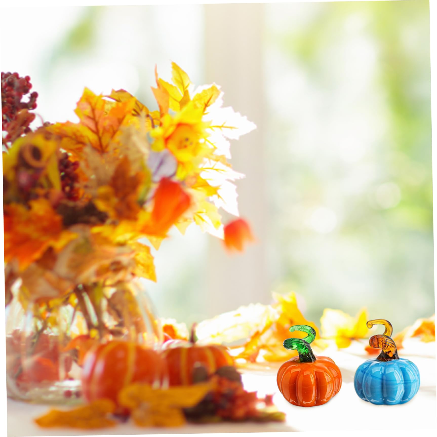 KUYYFDS Thanksgiving Glass Pumpkin 4Pcs Mini Fall Crystal Pumpkin Figurines 1.3 Inch Blown Glass Pumpkin Decor for Autumn Harvest Thanksgiving Xmas Party