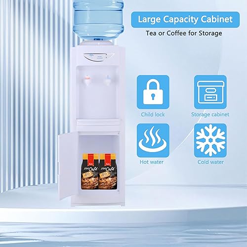 Miniatura 2 de Timoau Top-Loading Dispensador de enfriador de agua, enfriador de agua fría y caliente de 5 galones con cerradura de seguridad y gabinete de