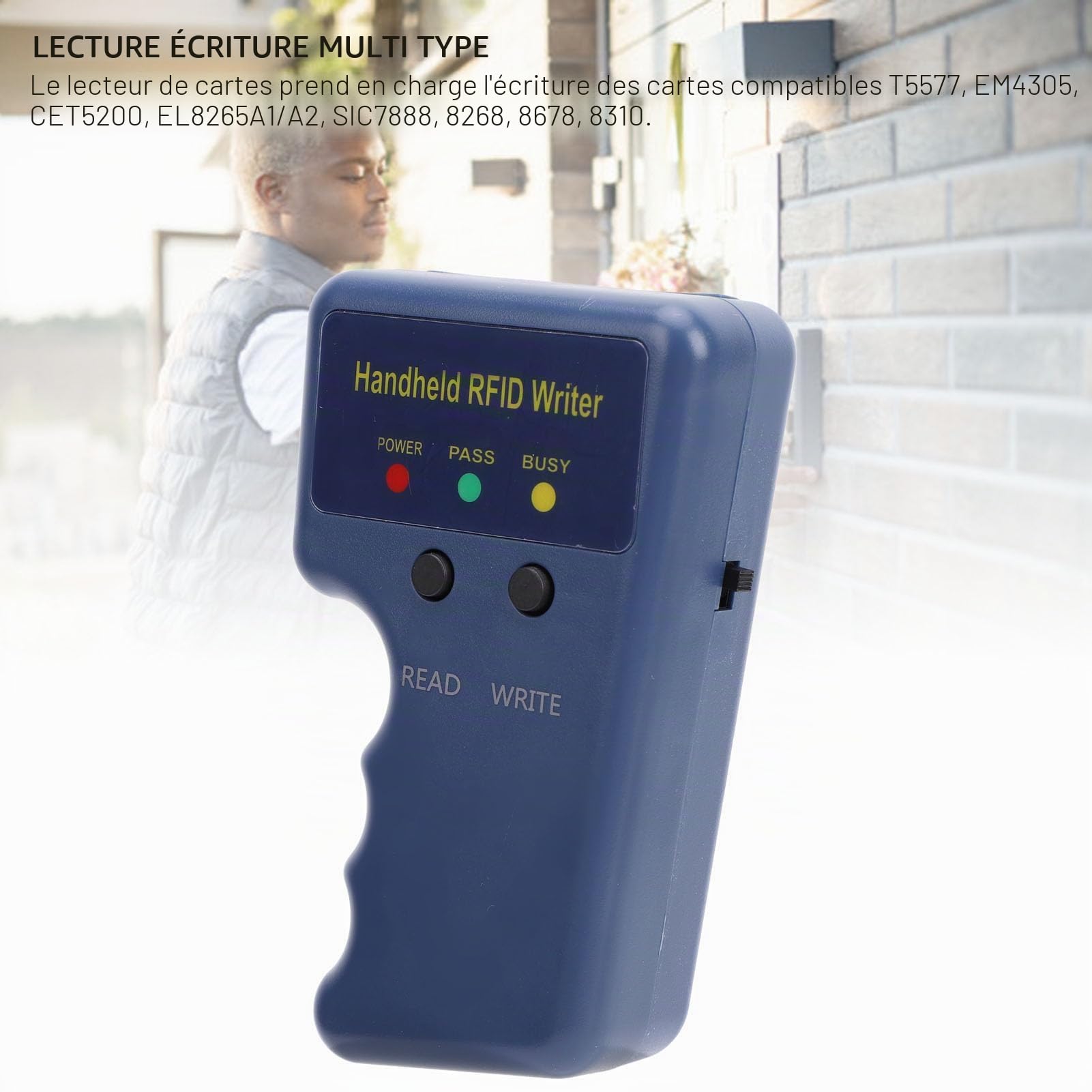 Lecteur RFID, Copieur de Fob Portatif 125Khz, Cloneur de Carte de proximité RFID avec 5 Porte-clés T5577 et 5 Cartes T5577