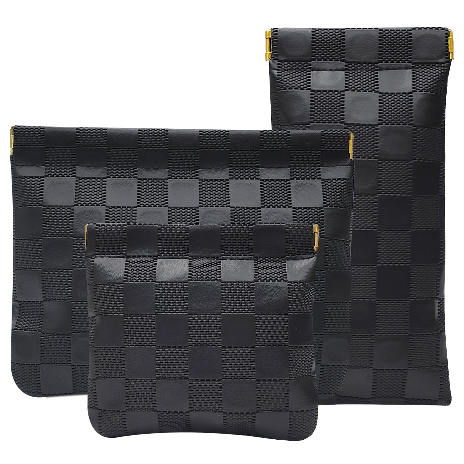 Hapforever 3PCS Small Makeup Bag for Purse, Waterproof PU Leather Snap Closure Organizer Set Mini Travel Cosmetic Pouches for Women Coin Purse