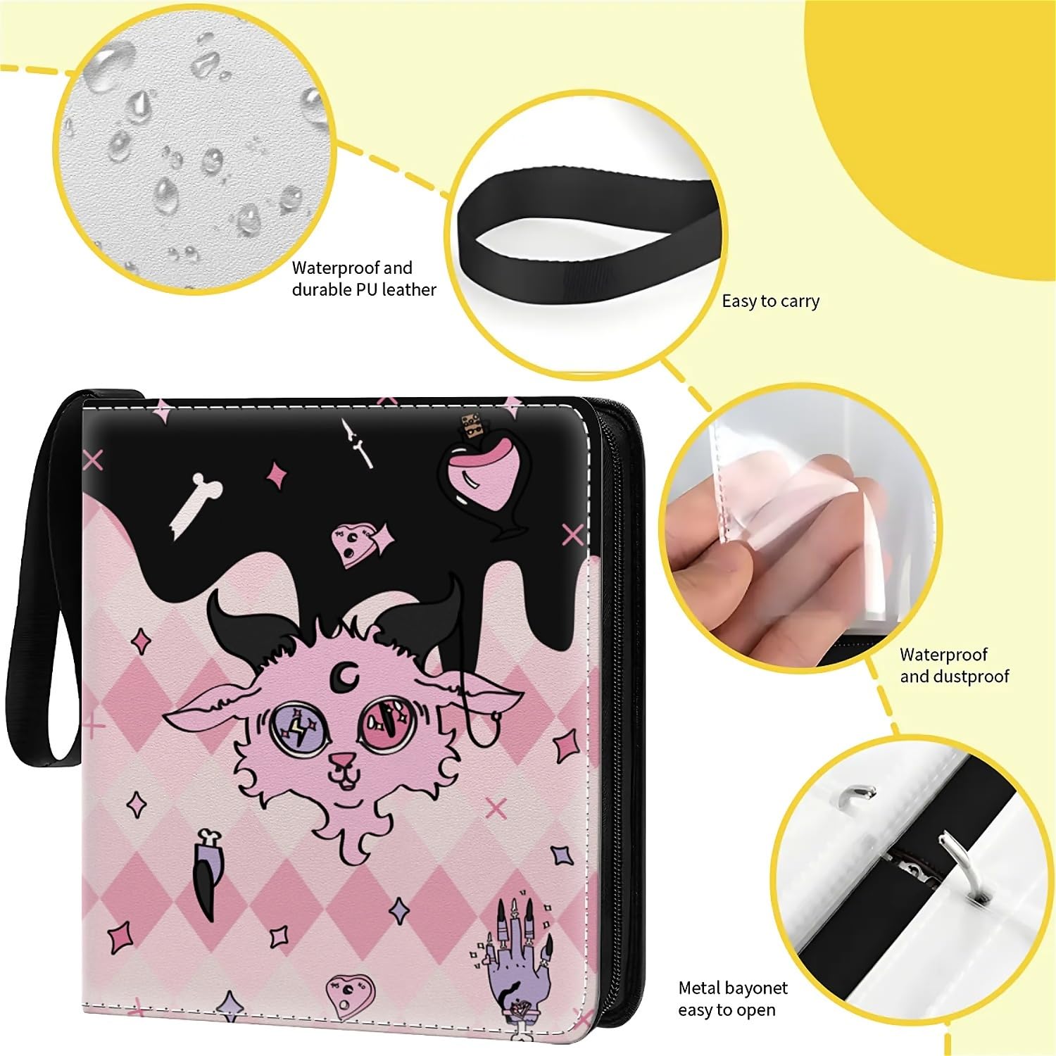 Carpeta de tarjetas con 900 bolsillos, 50 fundas, grande, 9 bolsillos, organizador de almacenamiento, funda protectora para coleccionistas, regalo de cabra, rosa, brujería