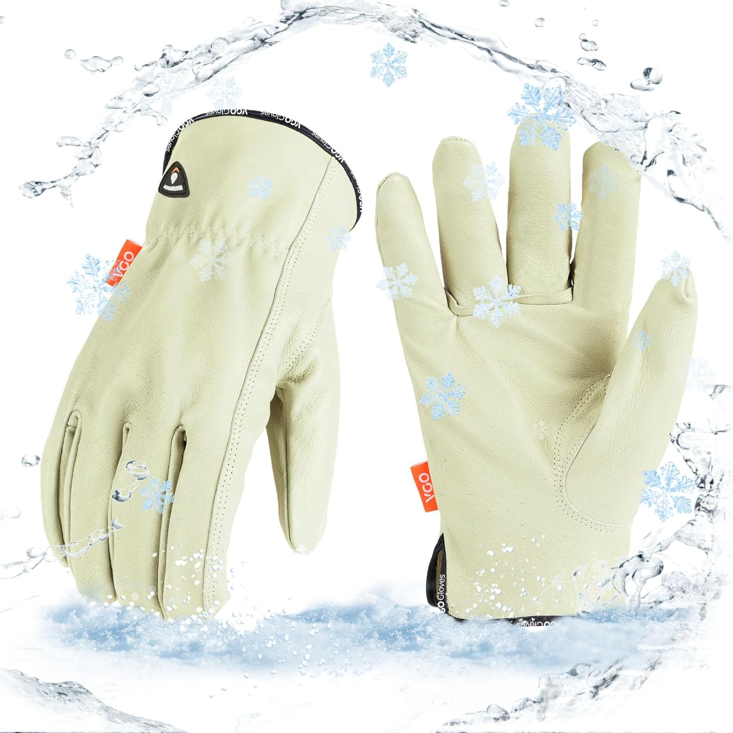Vgo... 0°C/32°F Winter 3M Thinsulate Lined Leather Work Gloves for Men,Waterproof Insulated Work Gloves