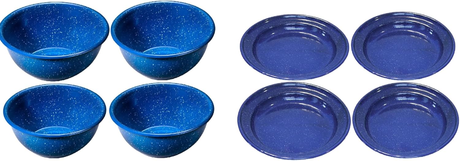 4 Pack Enamel Bowls + 4 Pack Enamel Plates