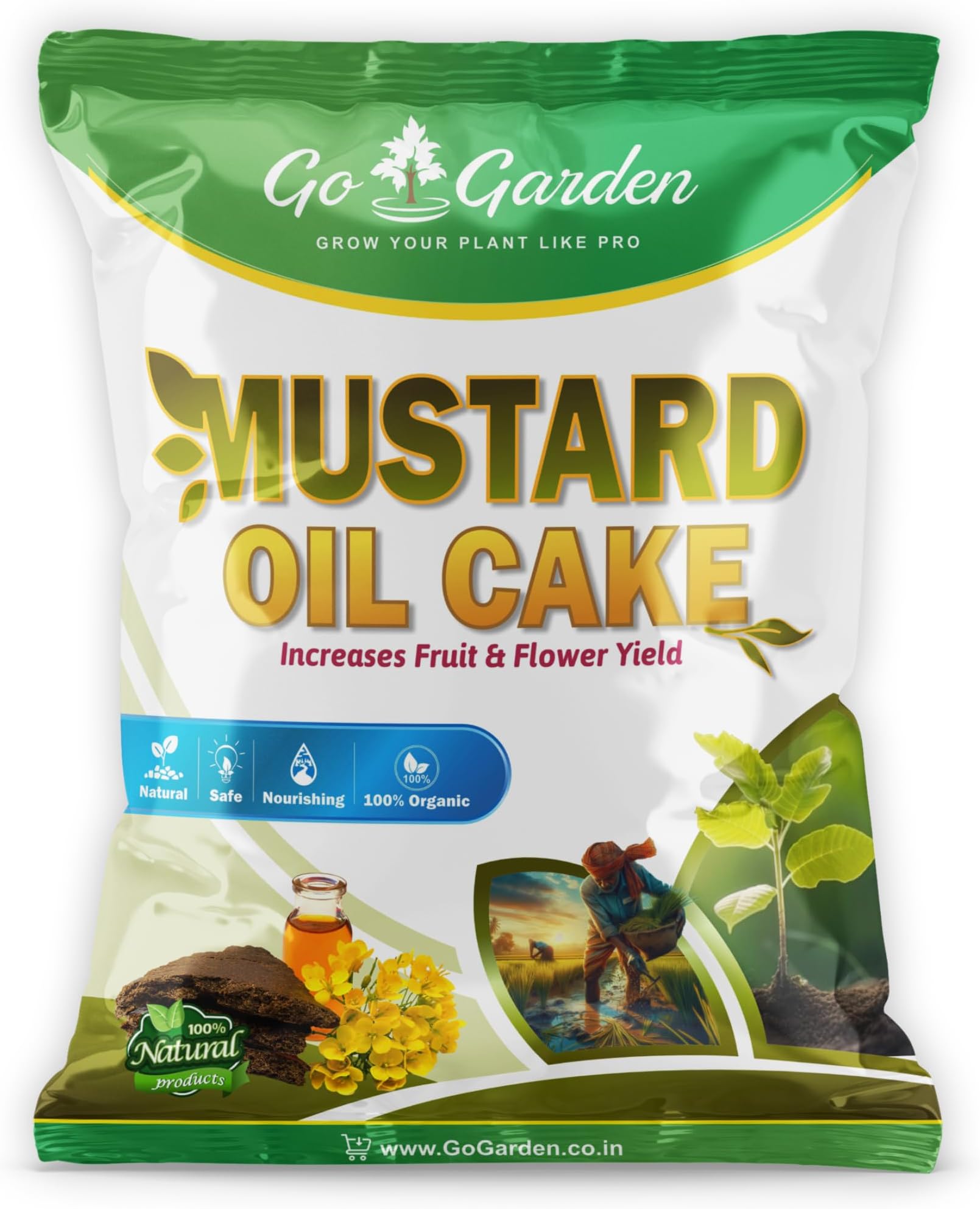 Go Garden Mustard Cake for Plants and Home Garden - Organic Fertilizer 900 Gm