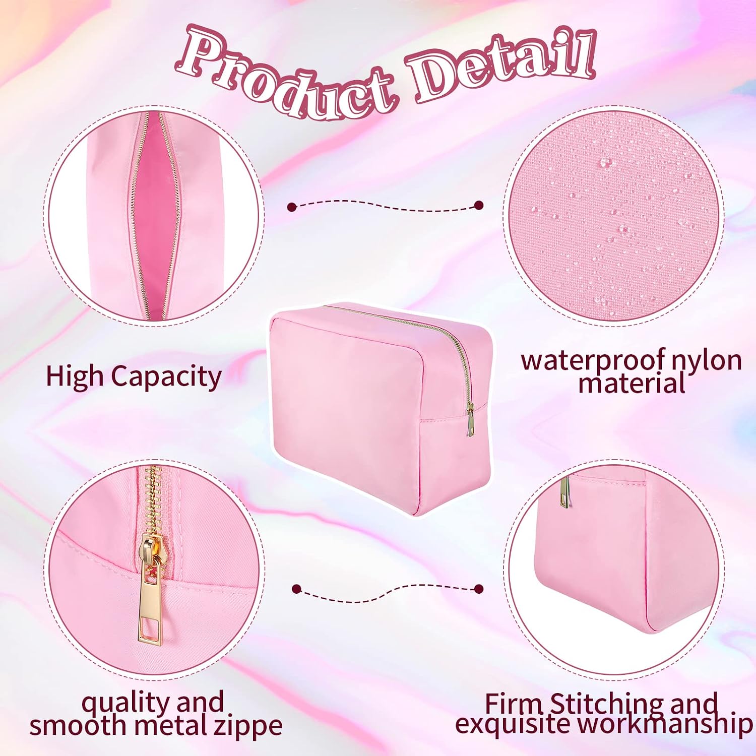 Sweetude 6 Pcs Nylon Makeup Bag Travel Nylon Pouch Zipper Cosmetic Bag for Purse Women Girls Organizer Makeup Pouch for Valentine Birthday Wedding Mother's Day Graduation Gifts(XL,Assorted Color)