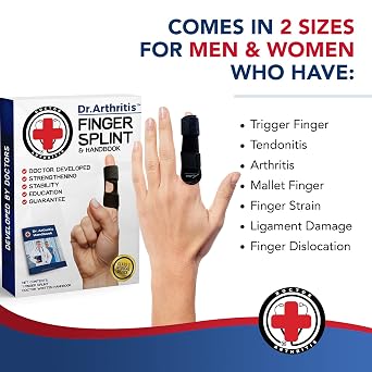 Doctor Developed Finger Splint [2-Pack] Trigger Finger Brace - Braces, Splints & Supports Index, Middle, Ring & Pinky Finger - Padded Finger Splints for Straightening (Black, S/M, 2 Pack)
