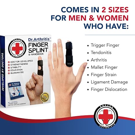 Doctor Developed Finger Splint [2-Pack] Trigger Finger Brace - Braces, Splints & Supports Index, Middle, Ring & Pinky Finger - Padded Finger Splints for Straightening (Black, S/M, 2 Pack)