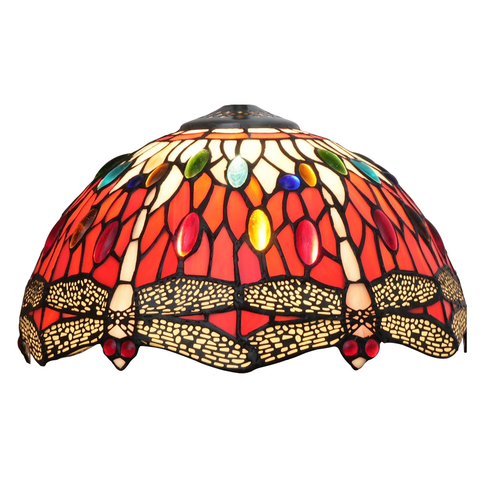 ZXMJYHK Tiffany Style Lamp Shade, 12 Inch Pastoral Red Dragonfly Stained Glass Lamp Shade Replacement Lamp Cover Accessories Fit for Table Lamp Pendant Light Ceiling Light