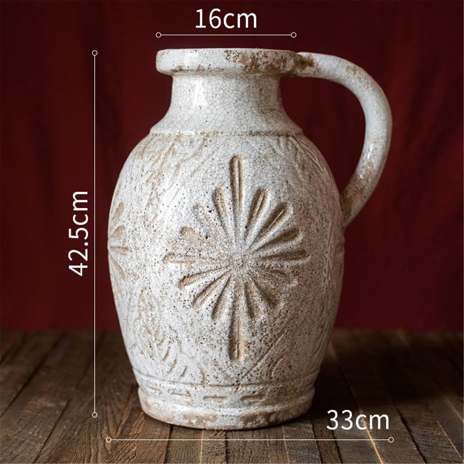 wazon z kwiatami Duże rustykalne ceramiczne wazony z dzbankiem 42,5 cm z wytłoczonym wzorem Stół jadalny