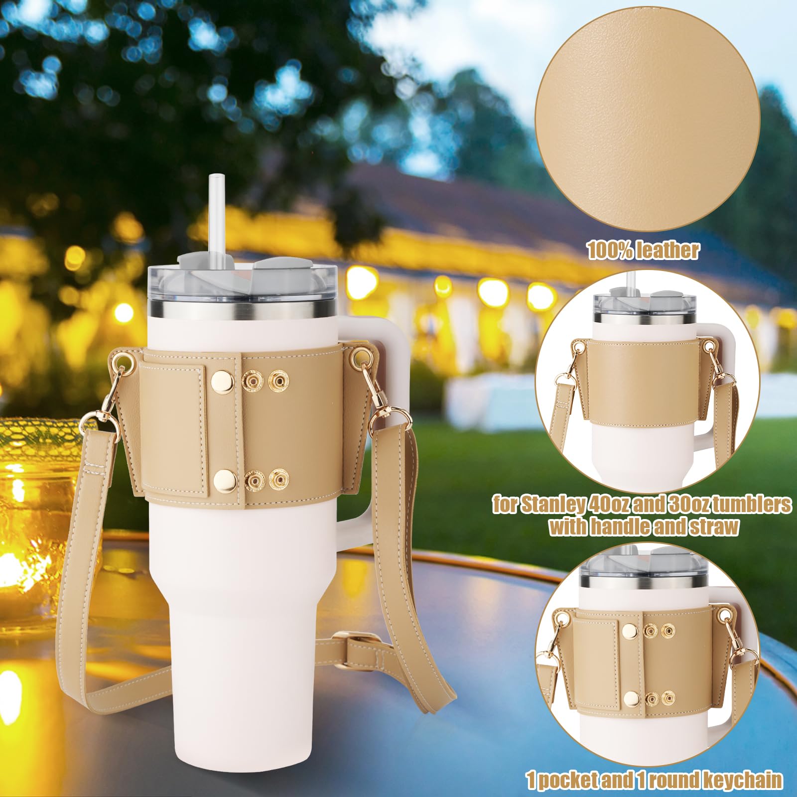 Leder-Wasserflaschenhalter Für Stanley Tumbler – Mit Verstellbarem Gurt & Kartenfach