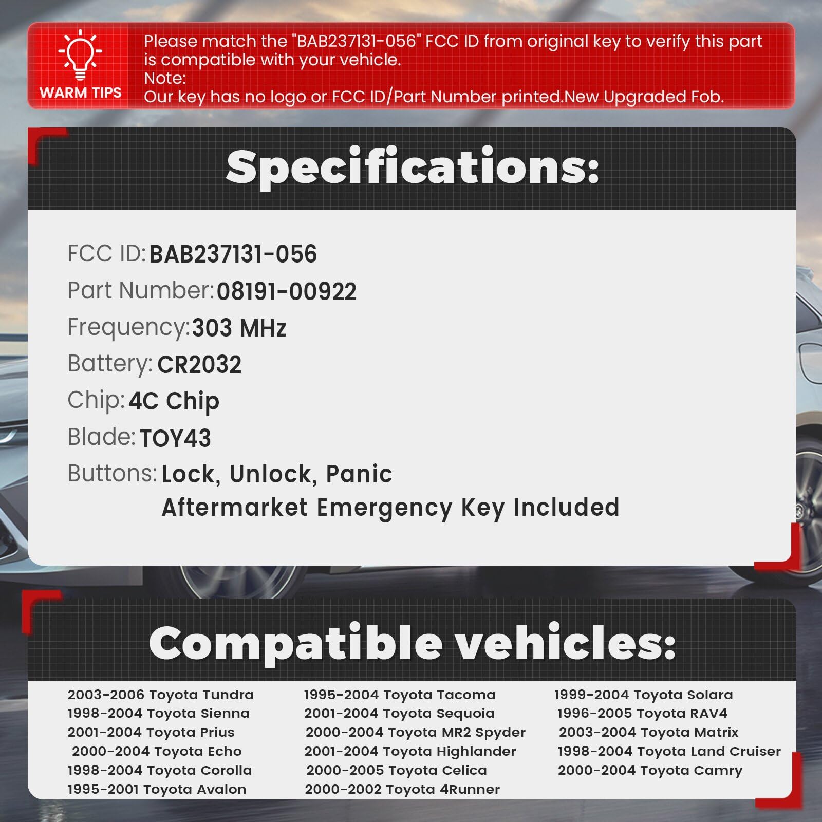 Beefunny BAB237131-056 - Telecomando per Toyota Tacoma 1995-2004