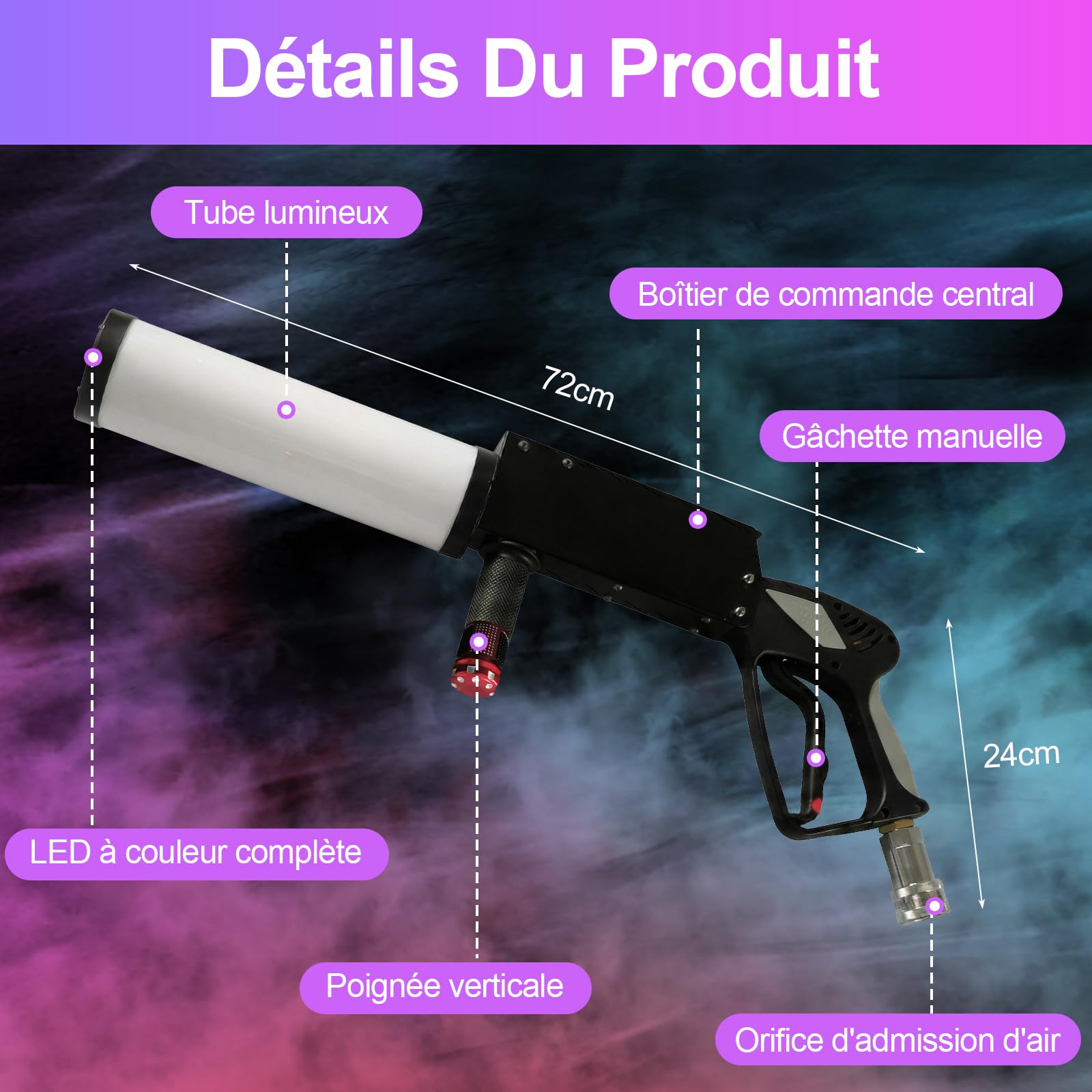 Macchina portatile per fumo, CO2, pistola per fumo con 4 LED RGB e tubo da 3 m, portata 6-8 m, ideale per DJ bar, feste, concerti, matrimoni, Halloween e Natale, attrezzatura per spettacoli ed eventi
