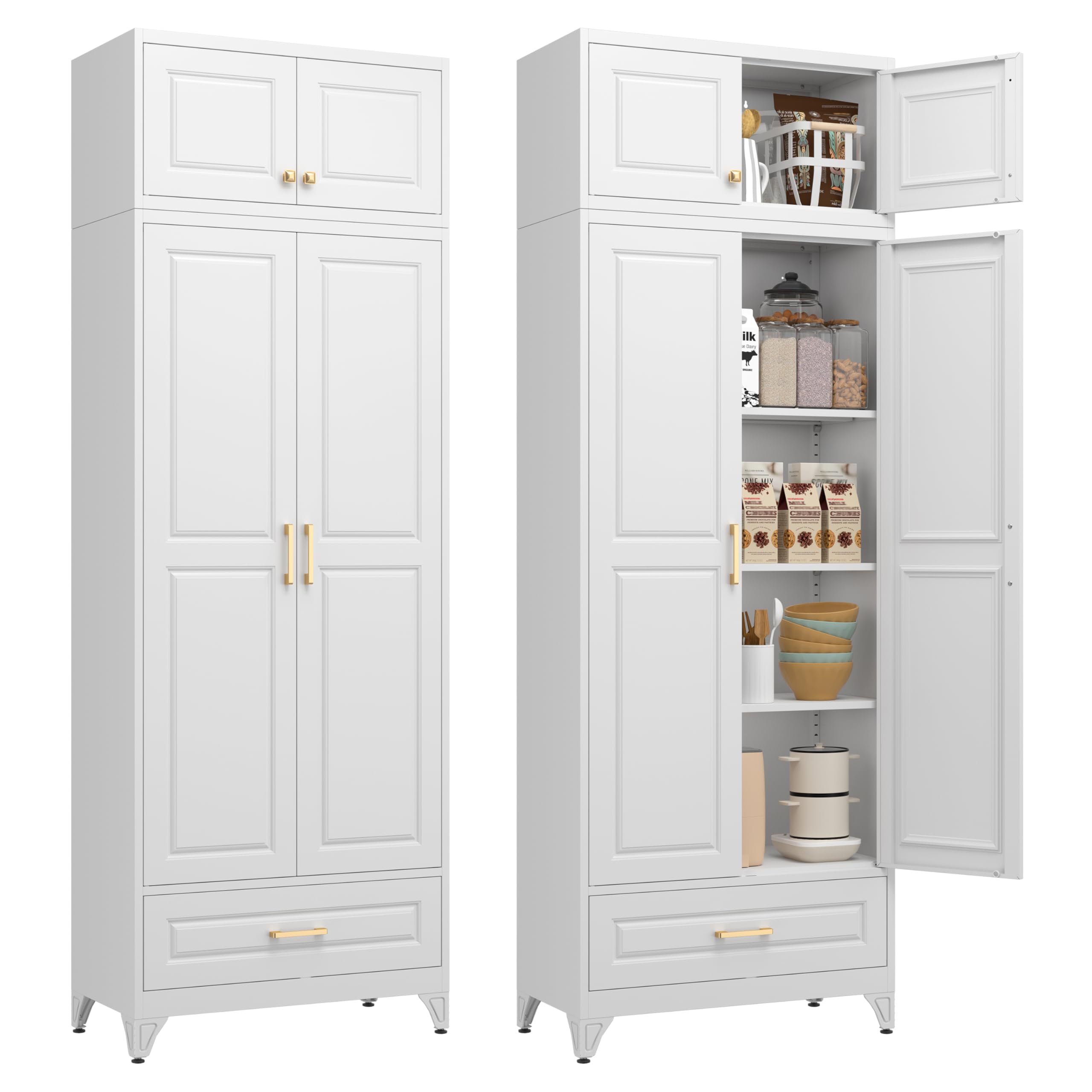Polup Kitchen Pantry Cabinet, 90" Tall Metal Storage Cabinet with Doors
