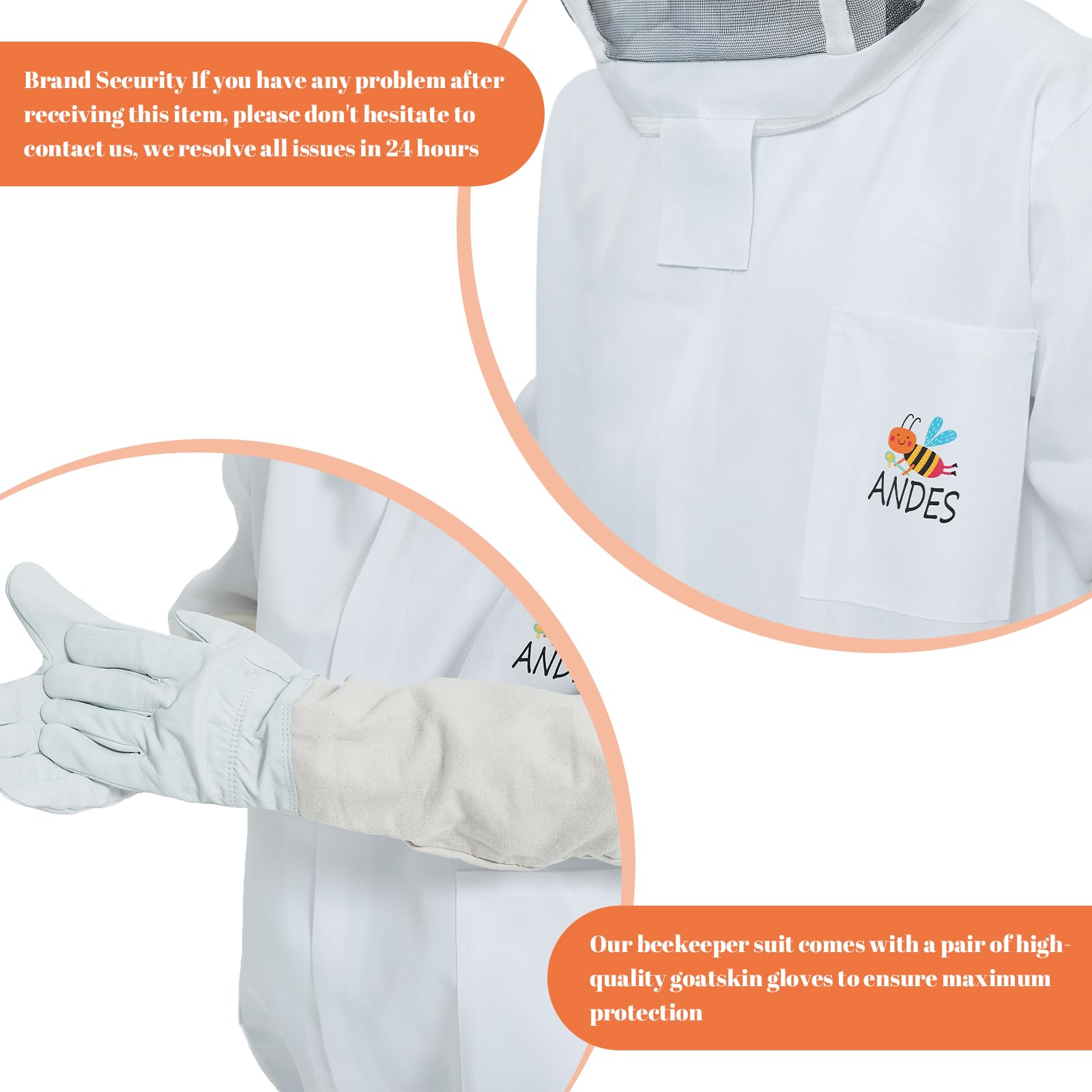 Bienenanzugjacke - Imkerjacke für Männer und Frauen, Hut mit Schleier - stichfeste professionelle Bienenjacke mit Imkerhandschuhen aus Schaffell (M)