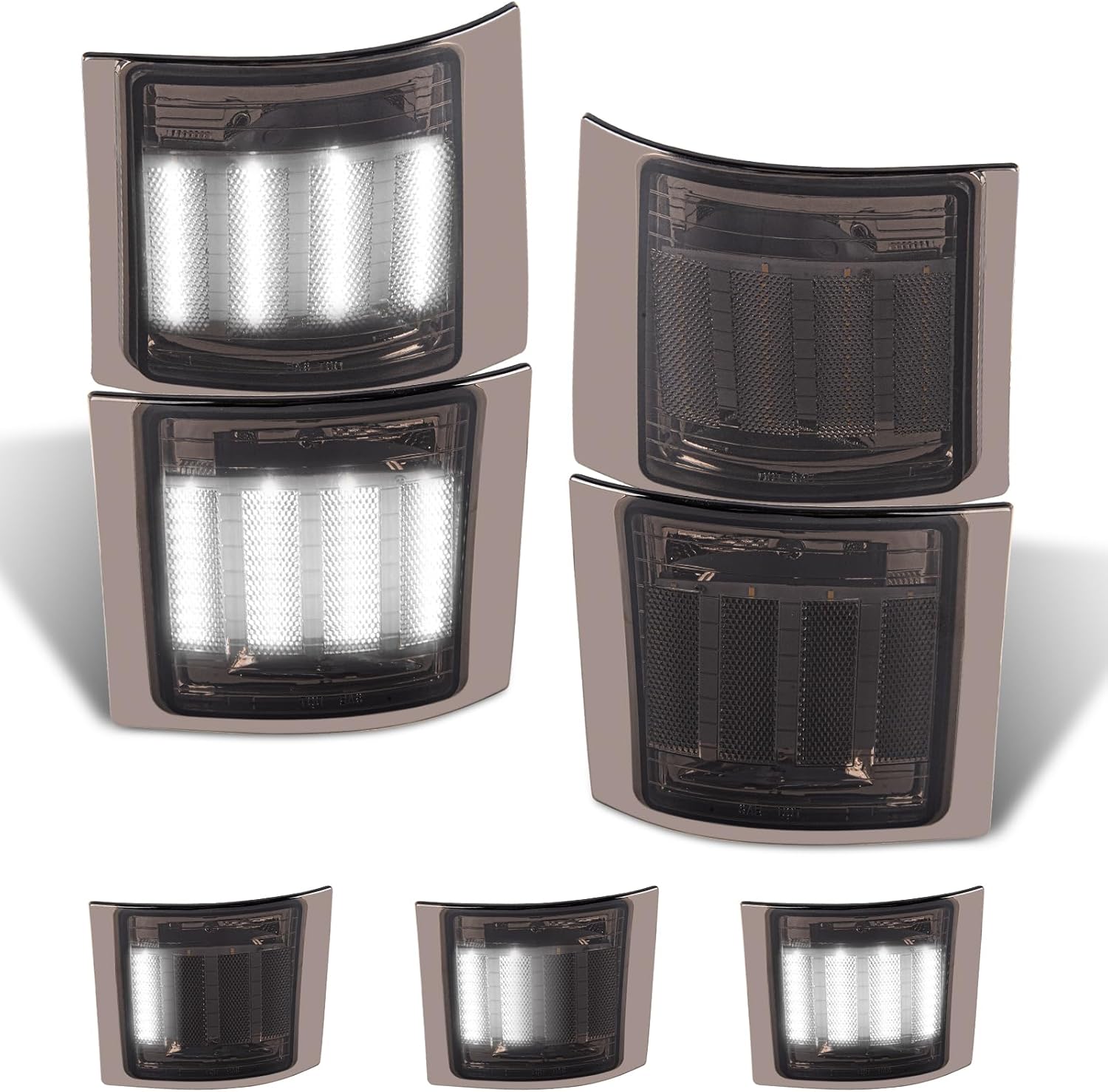 Gempro Sequential White LED Corner Side Marker Turn Signal Lights for Chevy C/K 1500 2500 3500 1994-1998 C10 Pickup Truck Silverado Suburban Tahoe Front Grill Lights, 4PCS (Smoked Len) Smoked Black,Sequential White