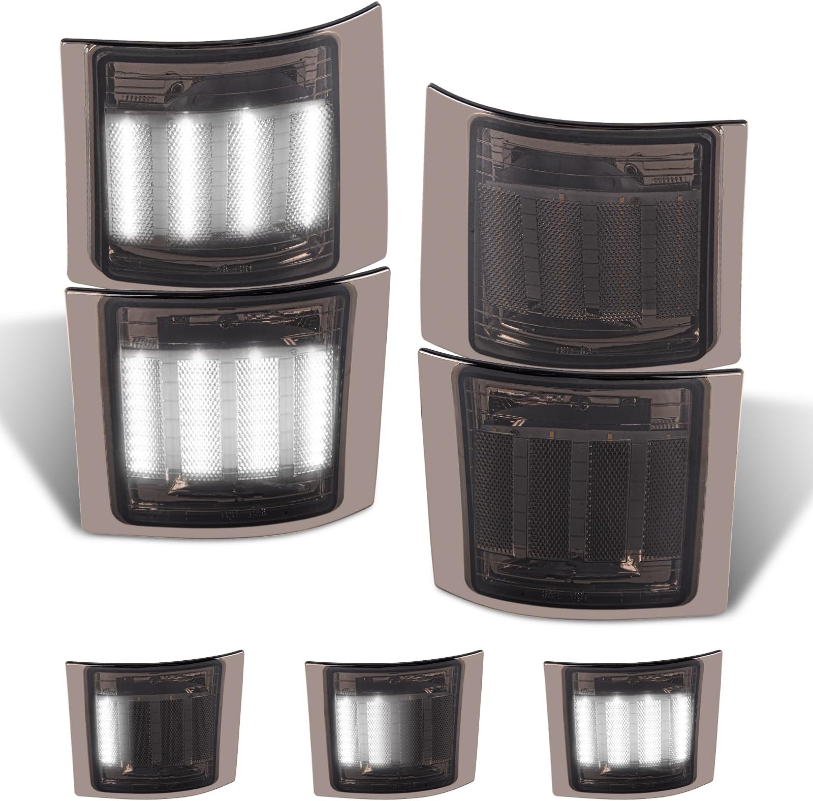 Gempro Sequential White LED Corner Side Marker Turn Signal Lights for Chevy C/K 1500 2500 3500 1994-1998 C10 Pickup Truck Silverado Suburban Tahoe Front Grill Lights, 4PCS (Smoked Len)