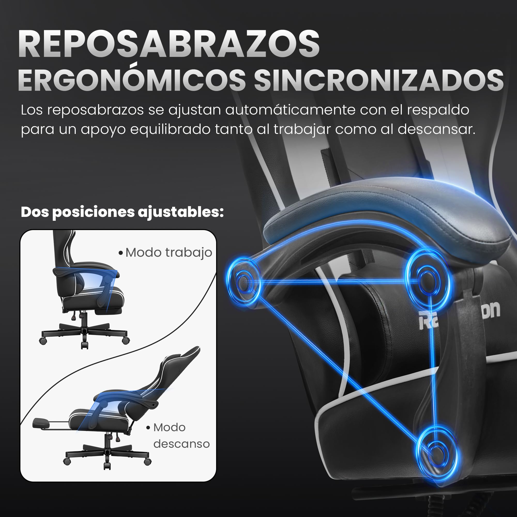 Silla de Gaming – Silla ergonómica para Gamer con reposapiés, reposacabezas y Soporte Lumbar, Altura Regulable, Acolchada, 150 kg, soporta hasta 150 kg, Color Negro