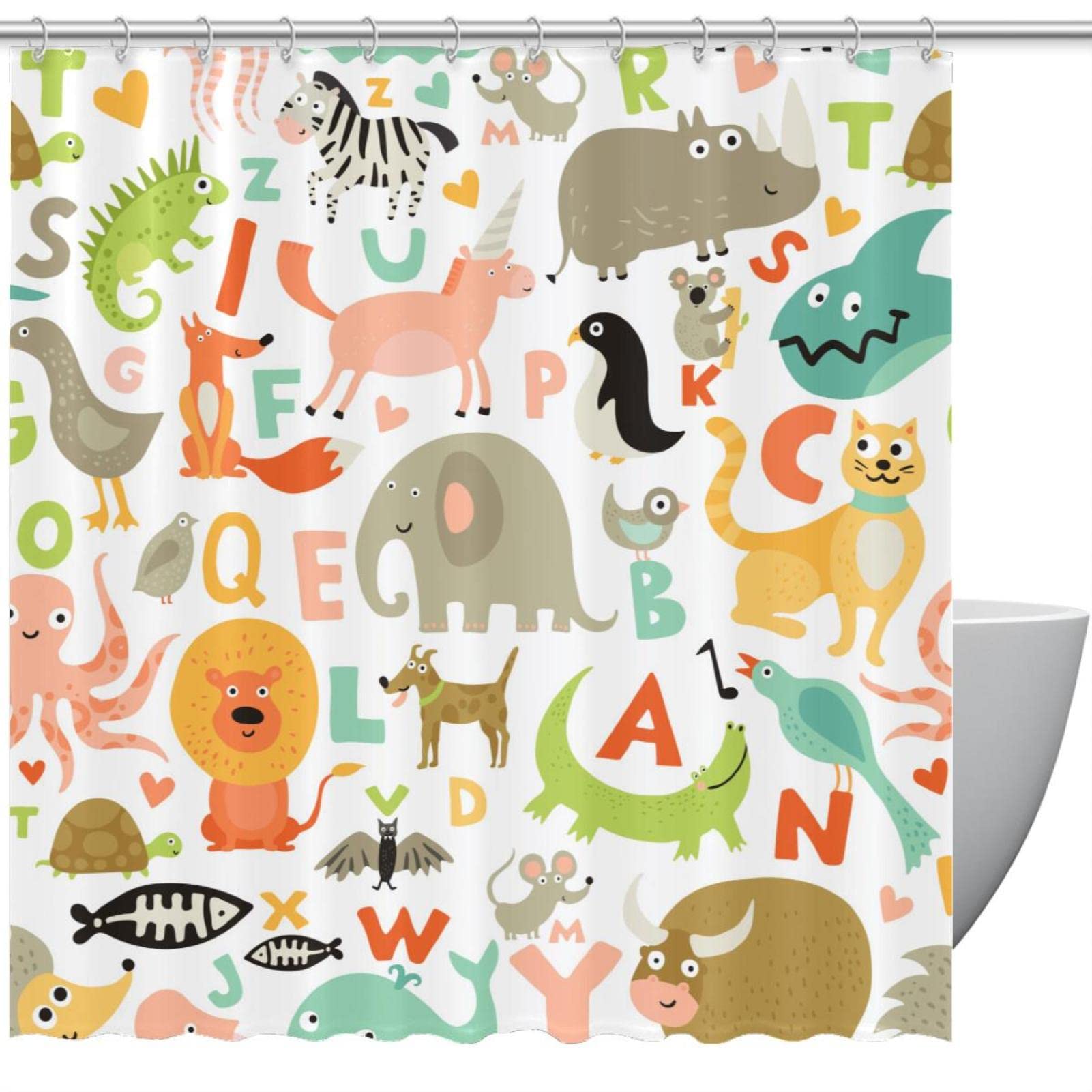 Rideau de douche imperméable alphabet 183x183 cm pour salle de bain enfant