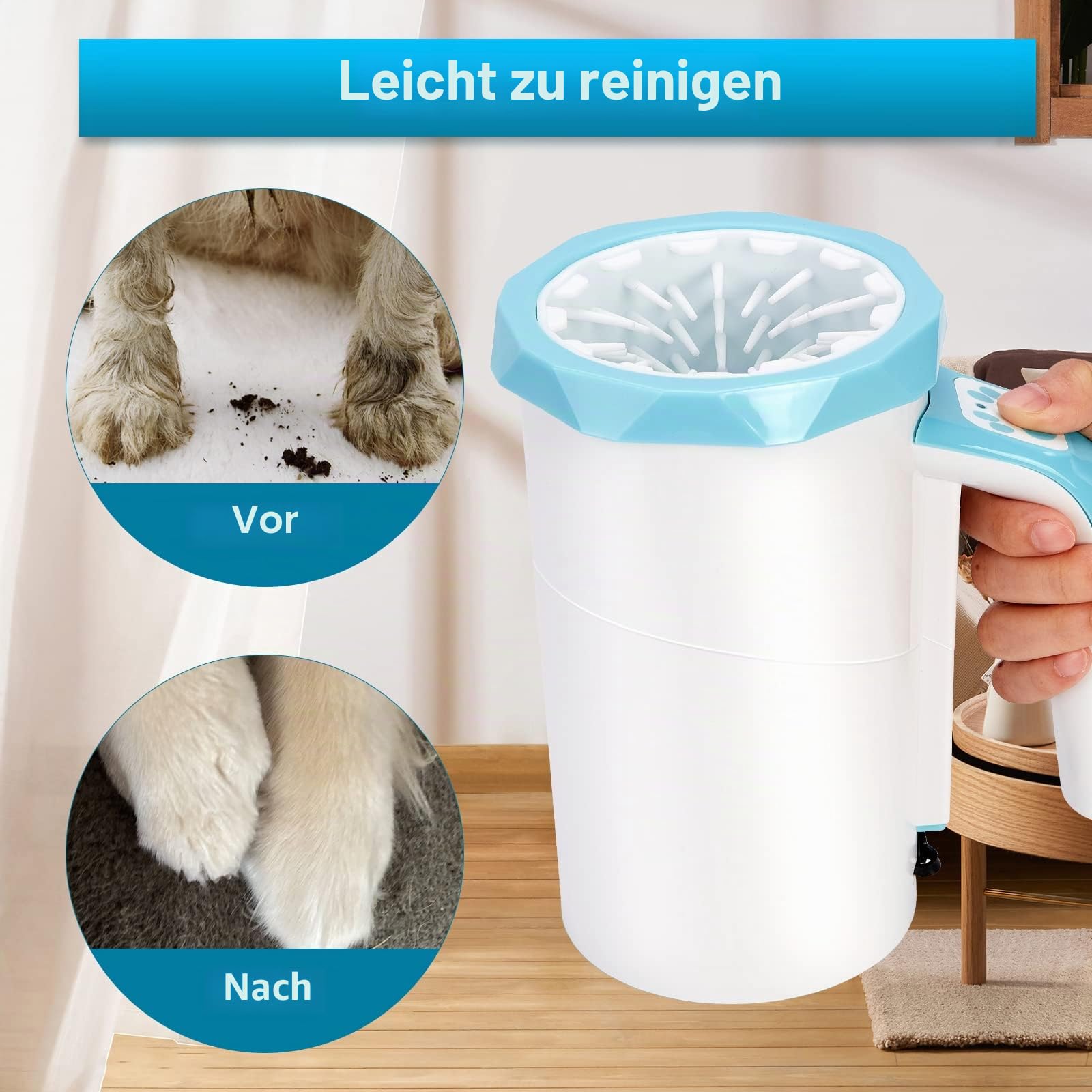 MYPIN Automatischer Hundepfotenreiniger, 7.4V Rechargeable Dog Paw Washer Cup, 2 in 1 Tragbarer Haustier Pfotenreiniger, Hundefußreiniger geeignet für große Hunde und Katzen (blau)