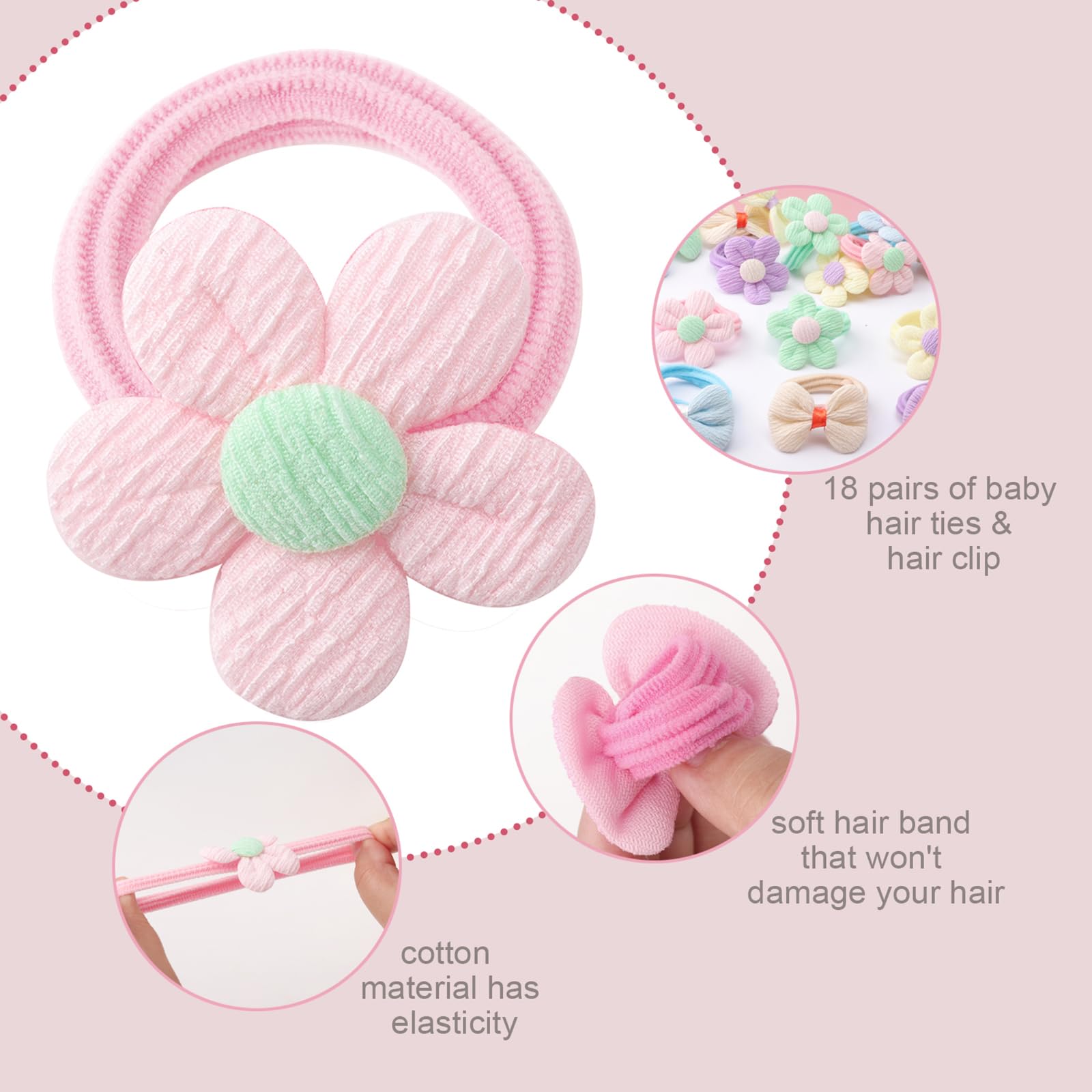 DRESHOW Accessoires de Cheveux pour les Filles Doux Sans Couture arcs et Fleurs Mignon Pinces à Cheveux Bandeau Élastique pour Queue de Cheval pour Tout-petits Nourrissons