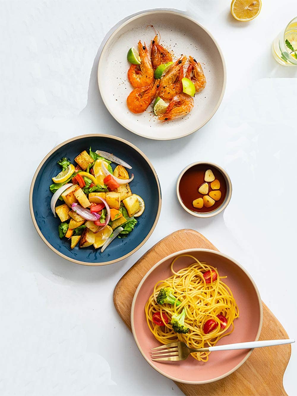 Ceramic Salad Plate | Italian design Pasta Plate | Low Bowl | Restaurant Quality Sharing Plate (Coral 20.3 cm) by Simply Chef