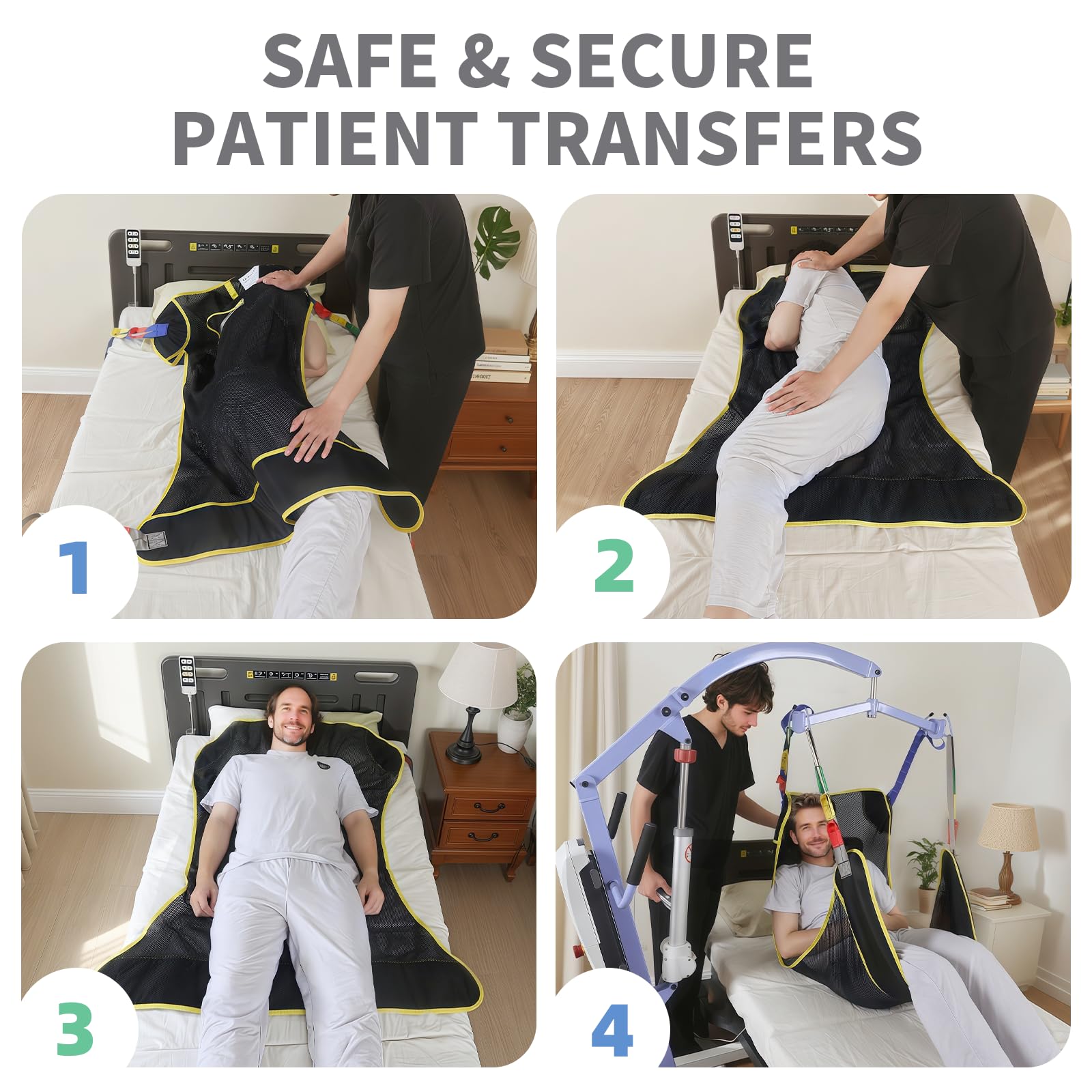 EZ Assistive Universelle Ganzkörper-Hebeschlinge, Unterstützungshilfe für Umlagern im Bett und Badehilfe, Transfer-Schlinge für Senioren und Menschen mit eingeschränkter Mobilität (Schwarz, M)