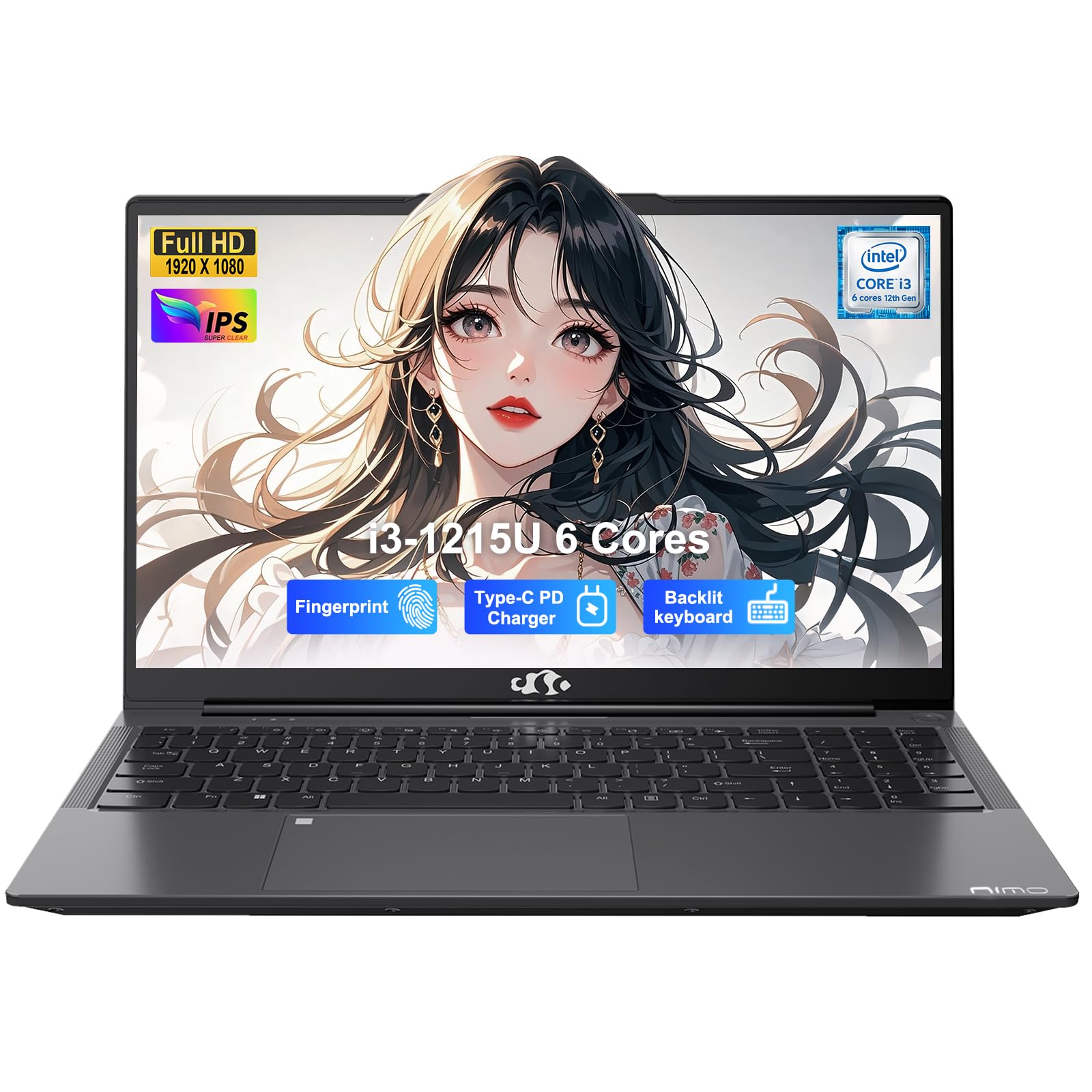 NIMO 15.6" IPS FHD-Laptop, Intel 6 Cores I3-1215U (Up to 4.4GHz, Beats R5 7520U) 16GB RAM 1TB SSD Student Computer with 65W Type C Backlit Keyboard
