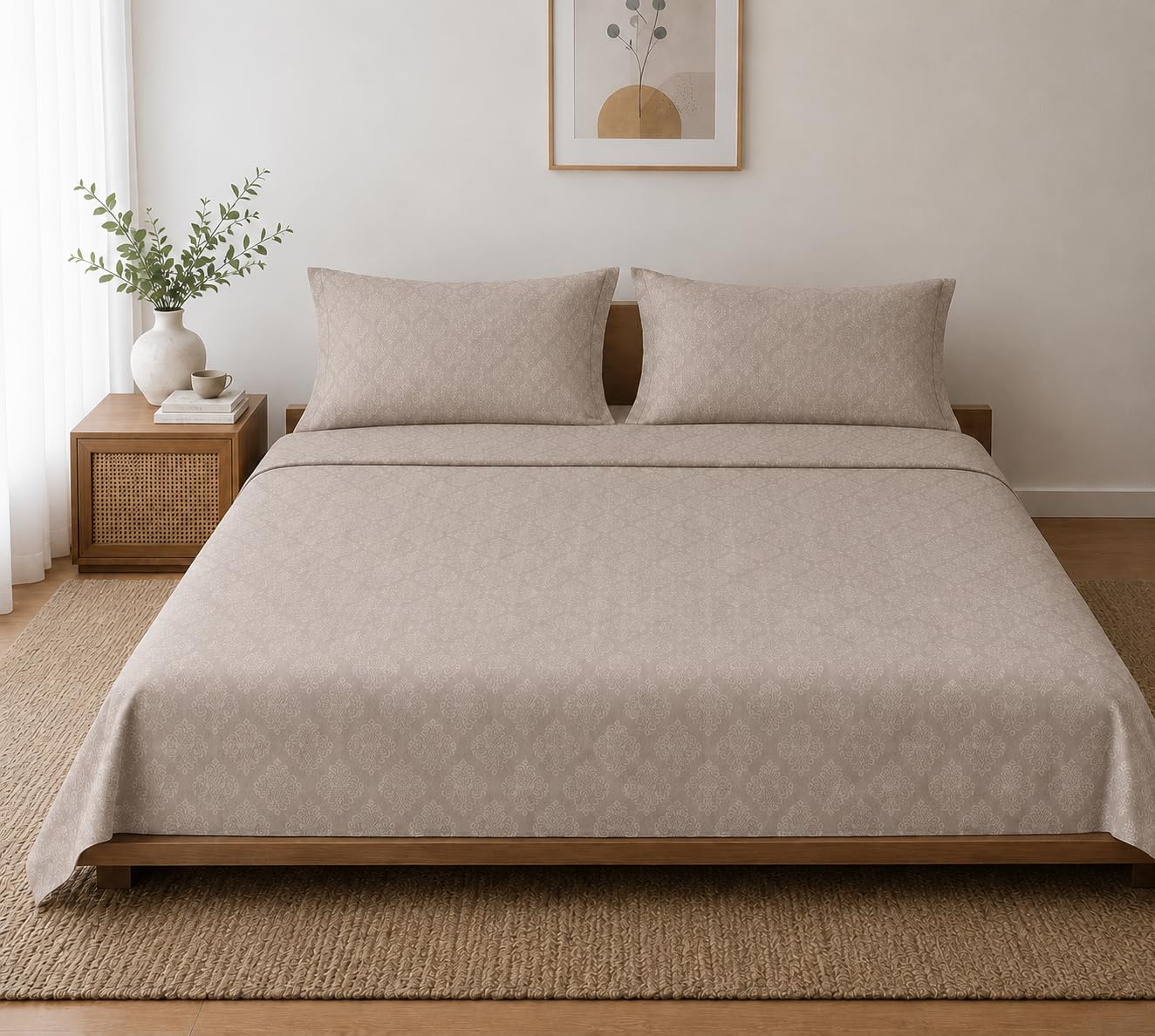 Blue Strip Polycotton Bedsheet, Double 90x100 (Beige)