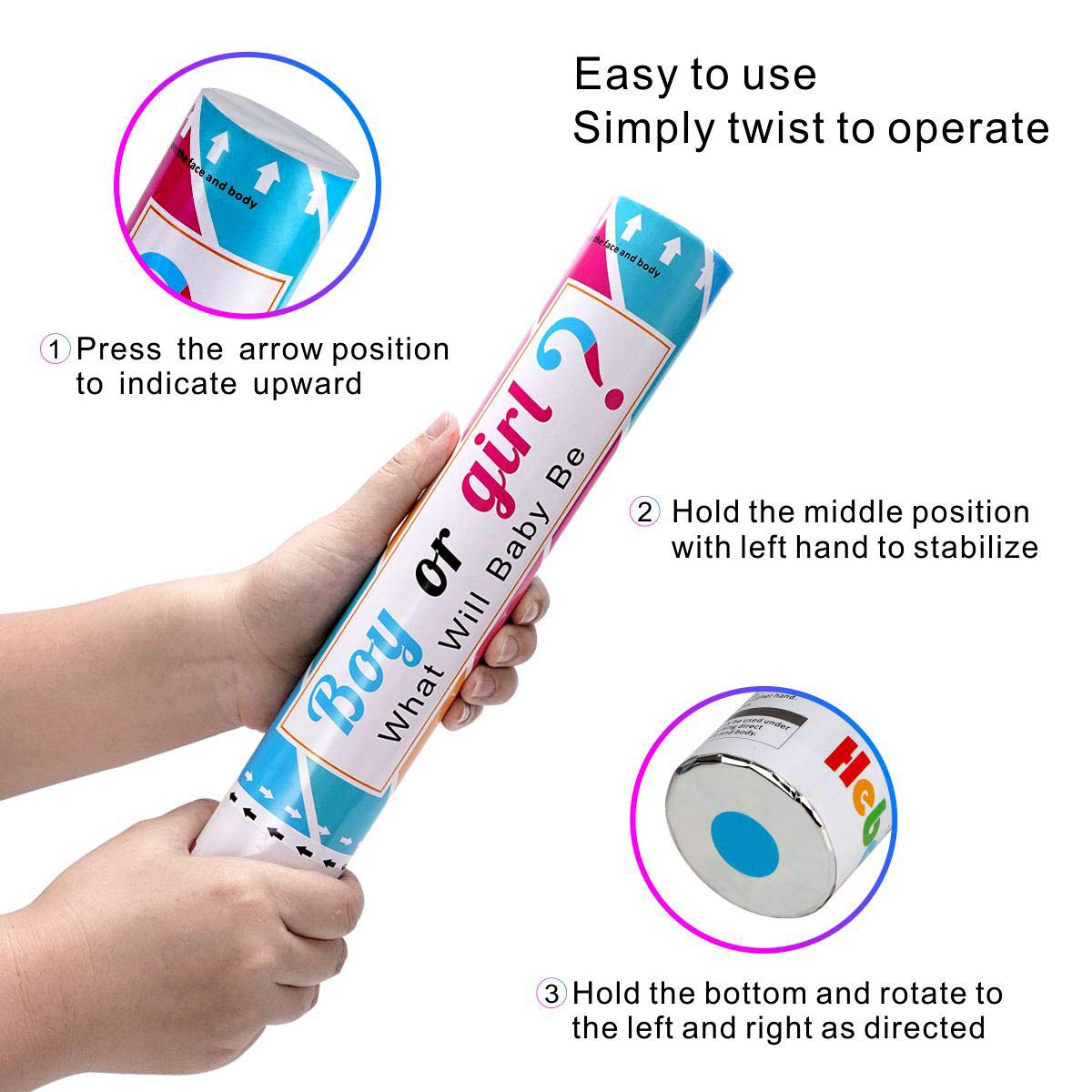 Gender Reveal Confetti Cannon Poppers 2 Pink and 2 Blue Boy or Girl 12