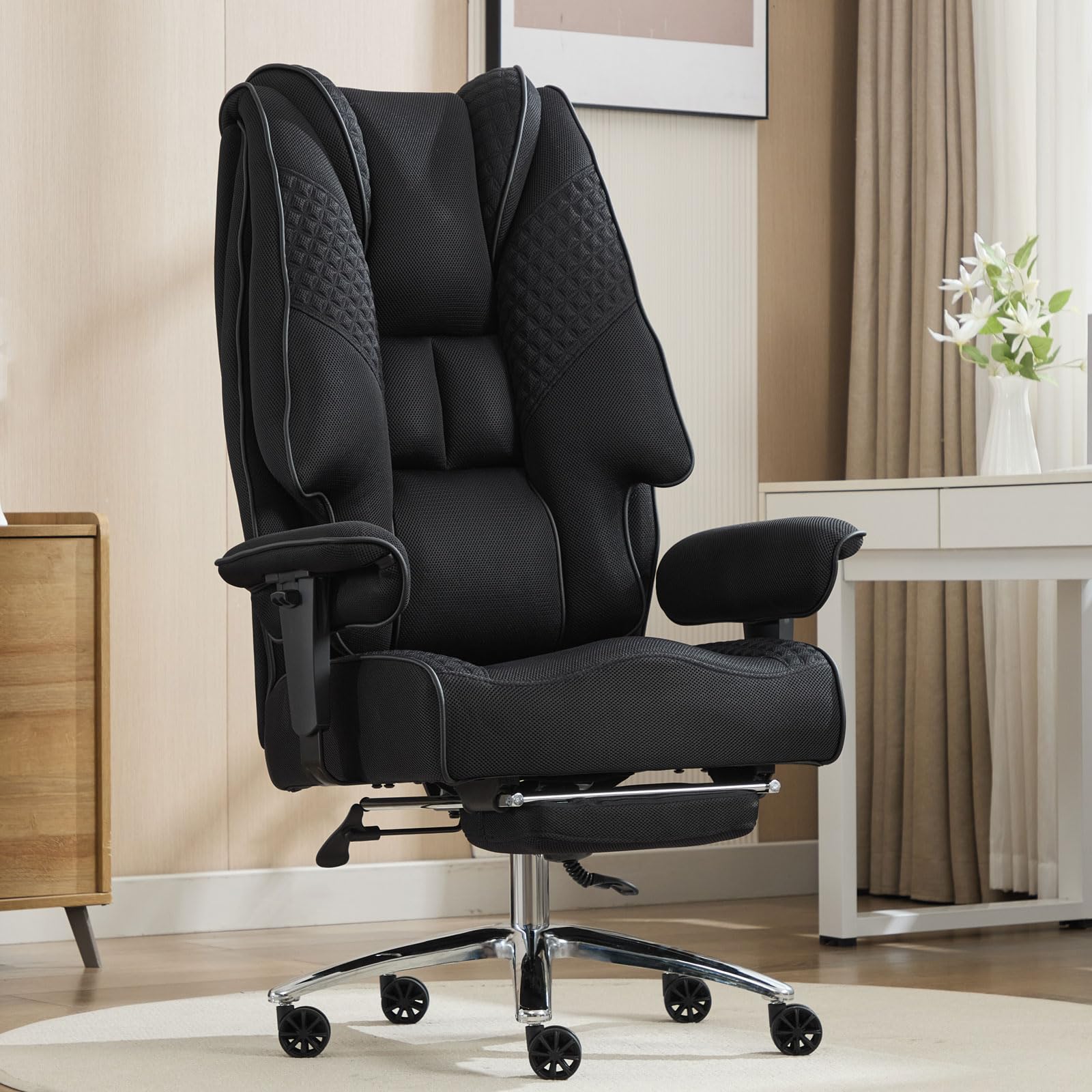 EXCEBET Big and Tall Office Chair 400lbs Wide Seat, Leather High Back Executive Office Chair with Lumbar Support, Ergonomic Chairs Padded Armrests &