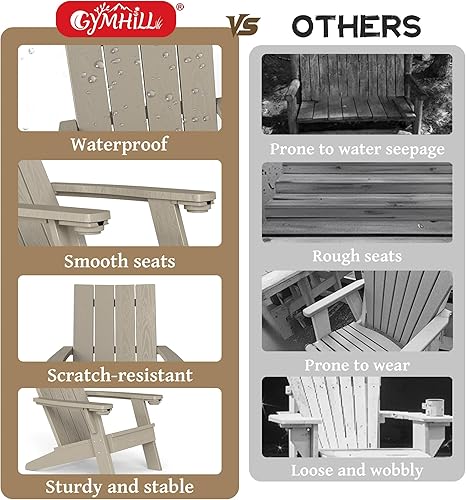 Miniatura 8 de Sillas Adirondack con soporte para tazas, sillas de patio, impermeables, resistentes a los rayos UV, sillas plegables para exteriores, fáciles de