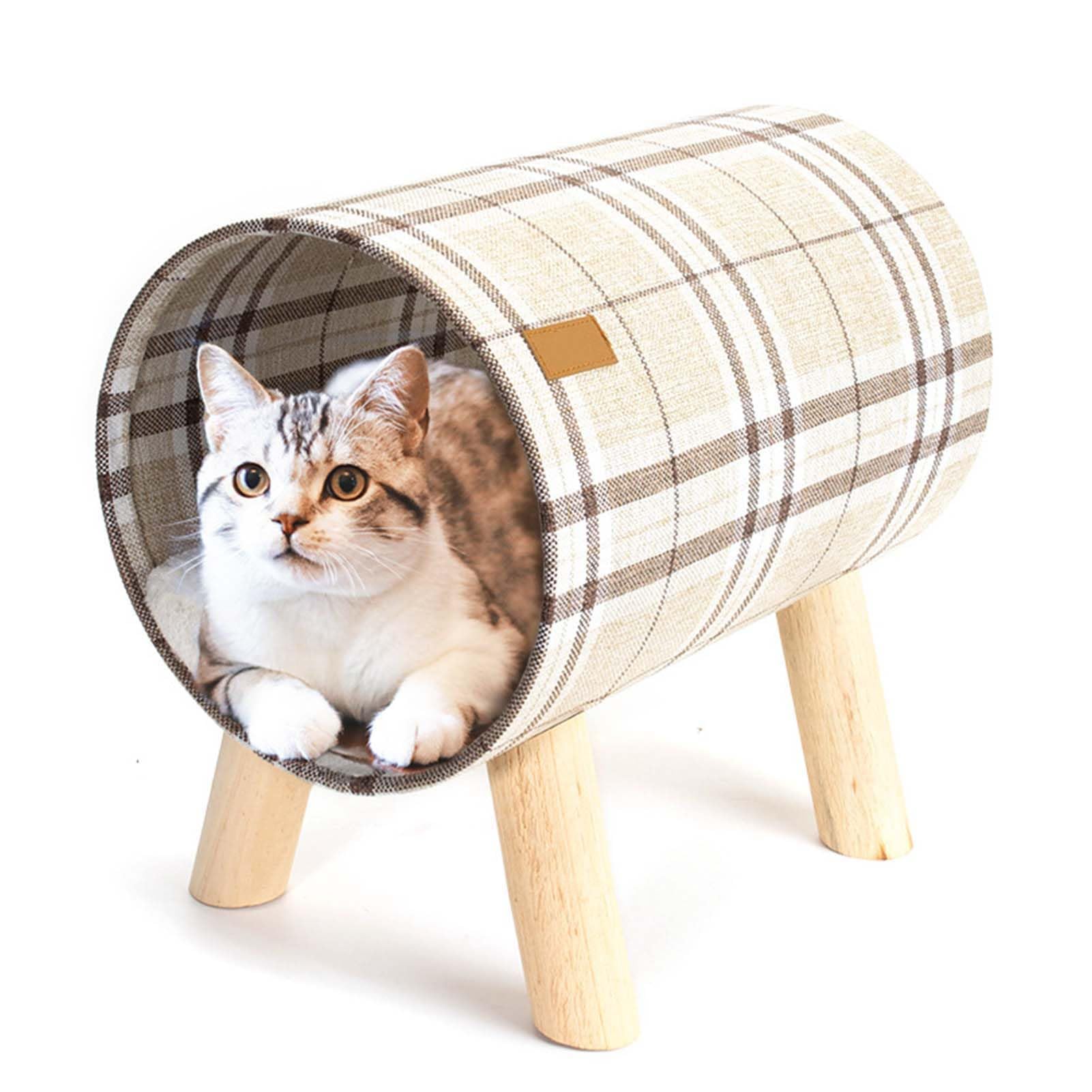Cama túnel para gatos con patas de madera, túnel elevado extraíble para todas las estaciones, cómoda cama para gatos y perros pequeños