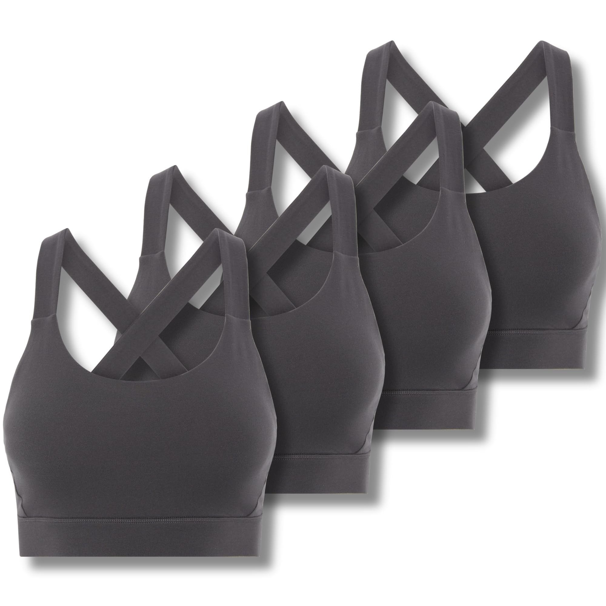 Fm London Women's Charcoal 4Pk Strappy Sports Bra (Uk, Alpha, S, M, Regular, Regular, )