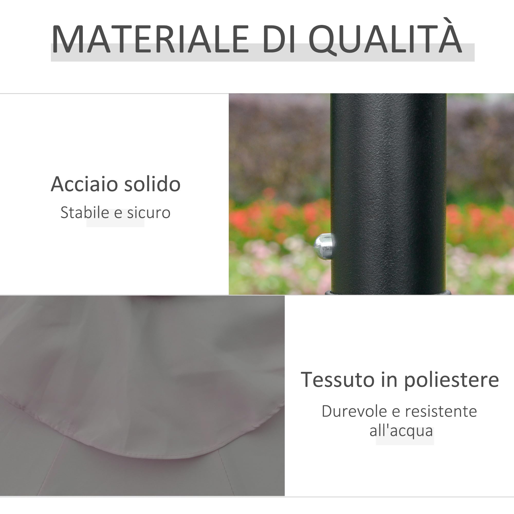 Outsunny Ombrellone da Giardino Inclinabile Ø265 cm con Manovella Grigio | 32 Luci LED Solari, Ombrellone da Esterno a 8 Stecche, Acciaio, Poliestere, Patio Cortile Balcone Terrazza
