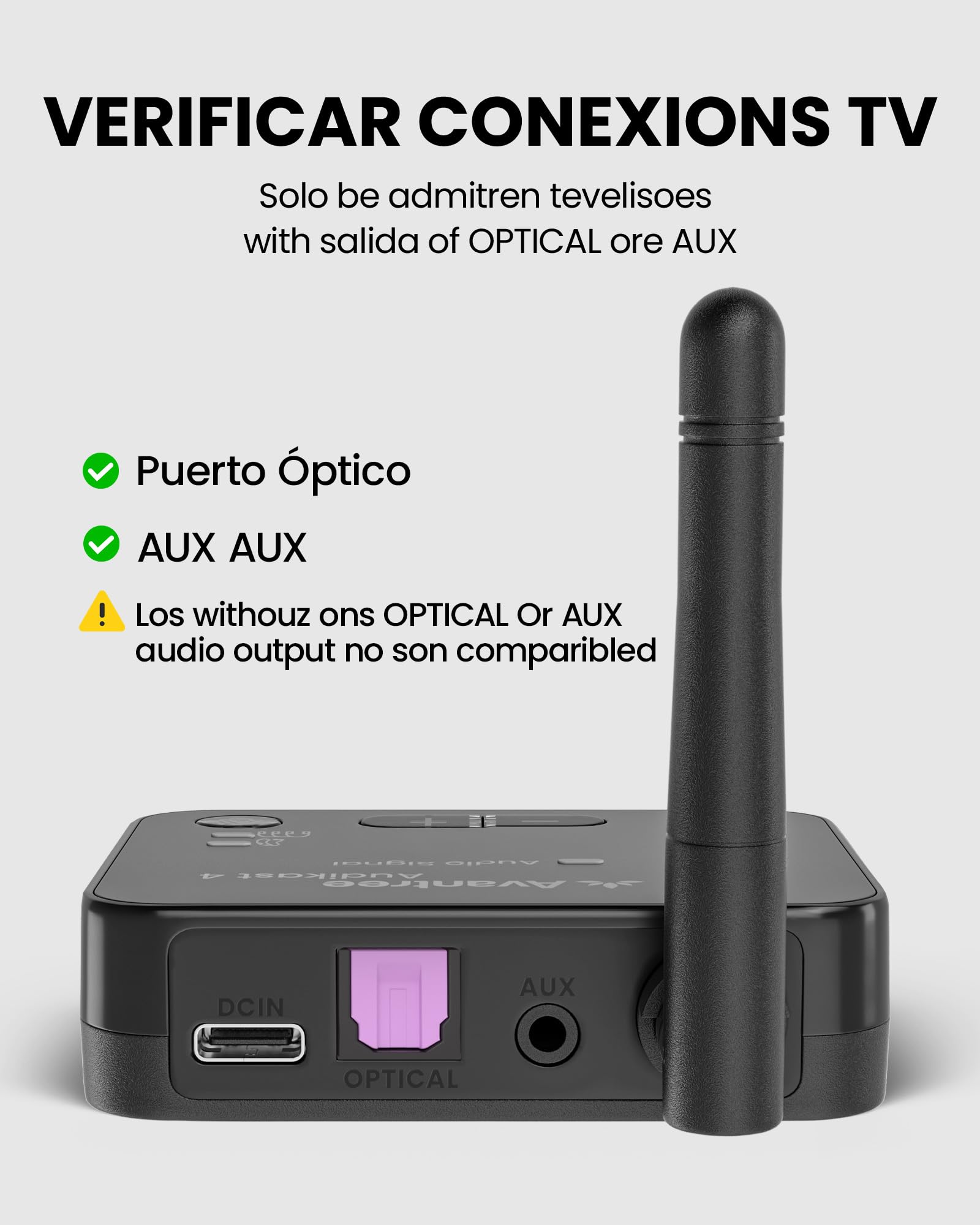 Avantree Audikast 4 – Transmisor TV Auracast y Bluetooth 5.4 2-en-1 para Auriculares y Dispositivos Personales de Escucha, aptX Adaptive/HD, Salida Óptica/AUX, Actualizable