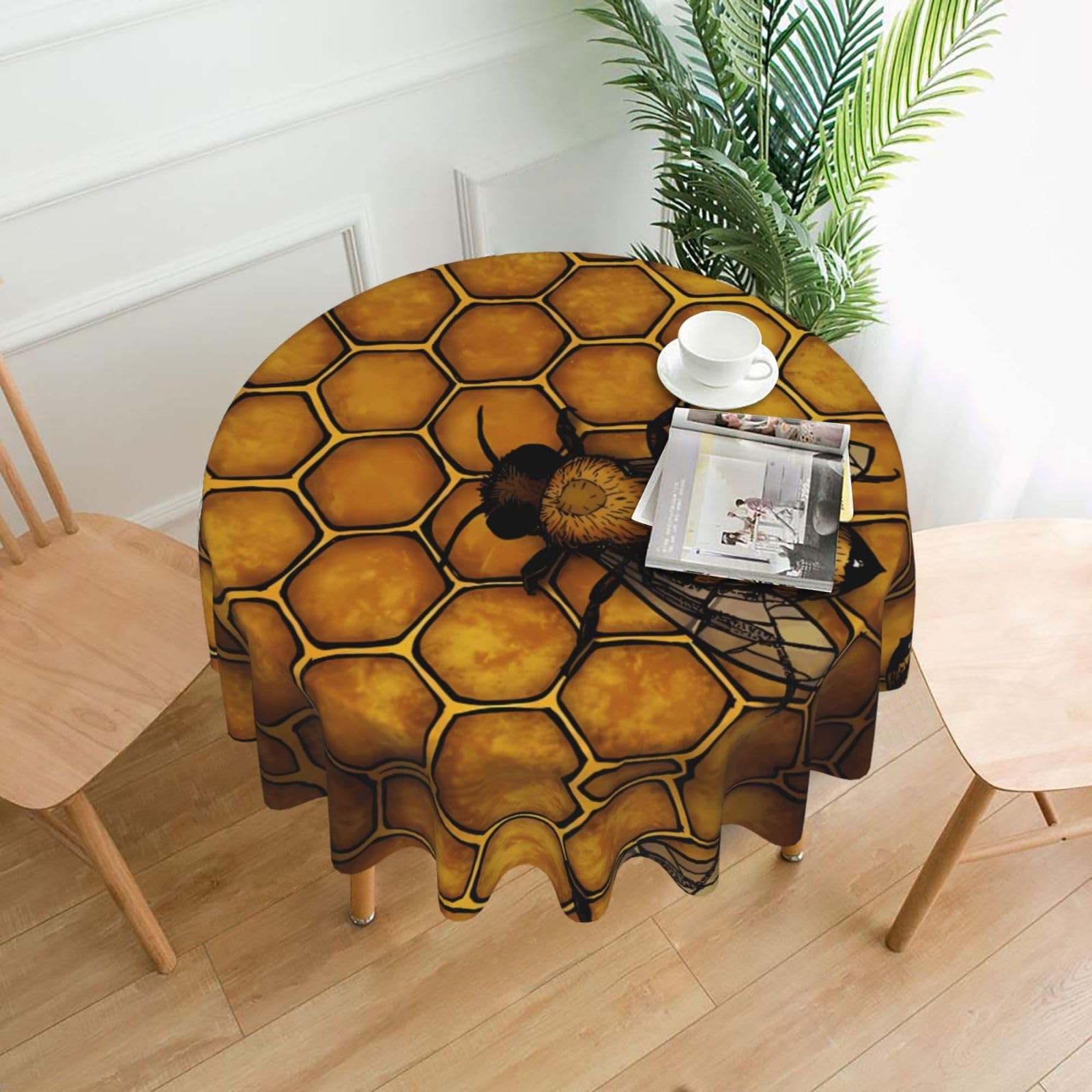 HJFCZH Bee Honeybee Prints Round Decorative Tablecloth 60in - High-Grade Polyester Throw for Dinners, Weddings & Everyday Use