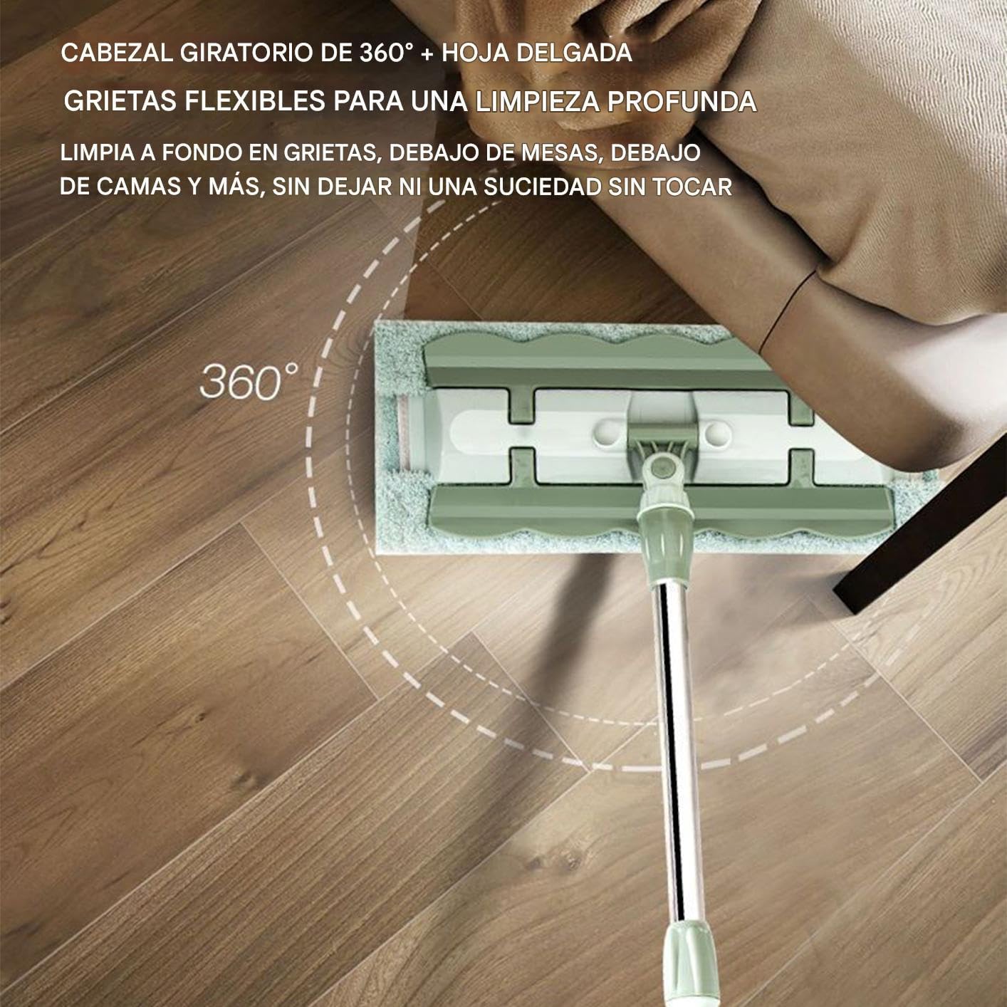 Mopa Plana De Microfibra Mango Telescópico Y Herramienta De Limpieza Rápida | Mopa Giratoria 360° Para Suelos Para Madera, Laminado, Baldosas, Baño, Cocina y Mantenimiento Diario