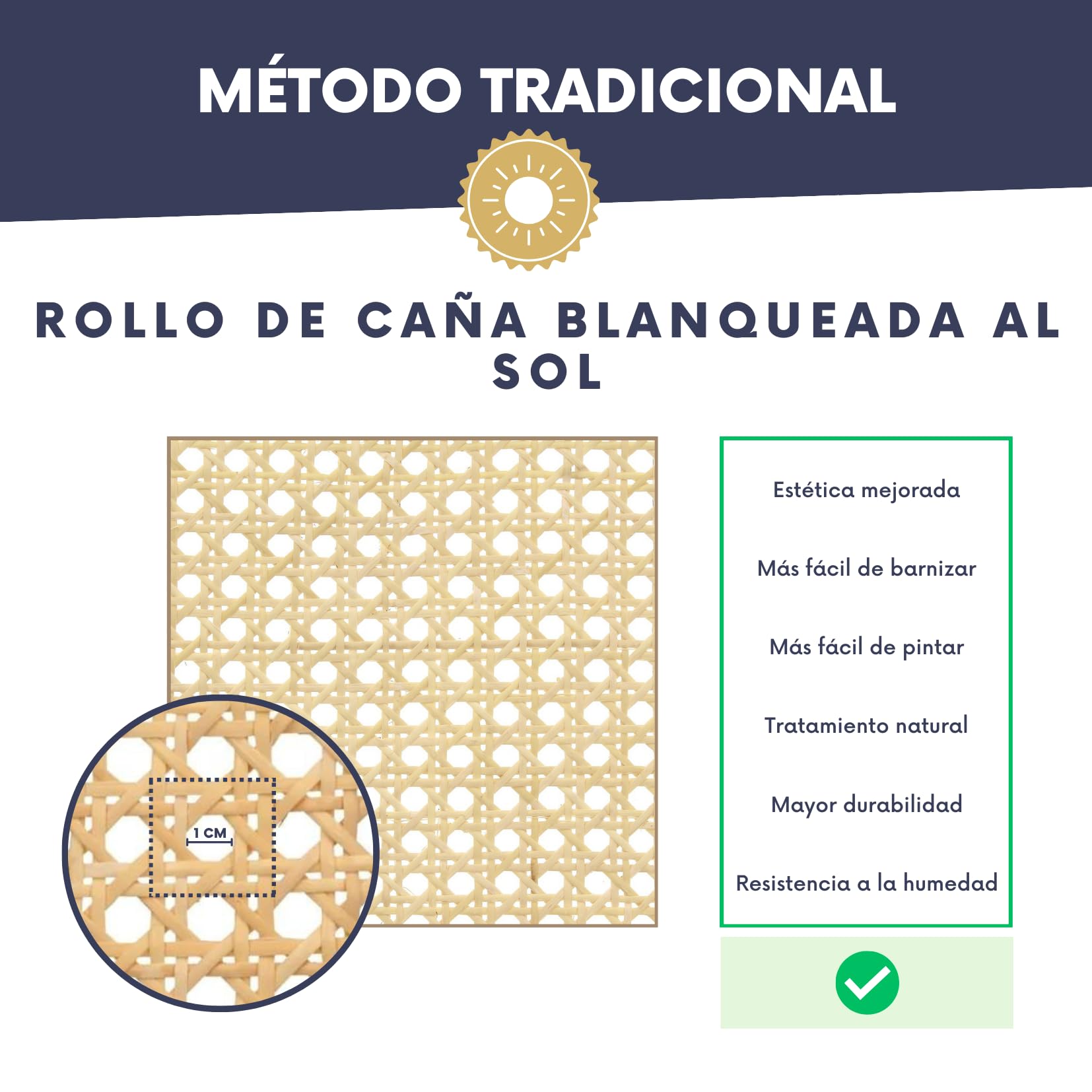 Rollo de caña de ratán Natural 60 CMx1 M Creaciones y Restauraciones de Muebles con Elegancia