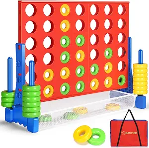 GADFISH Giant 4 in A Row - 2.6 FT Tall Outdoor 4 in A Row Perfect for Indoor & Outdoor Use, 4-to-Score Giant Game Set for Kids & Adults, with 42 Jumbo Rings & Quick-Release Slider (Red & Blue)