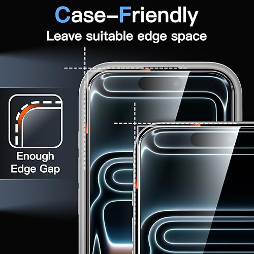 Vista 37 de JETech Protector de pantalla para iPhone 15 Pro Max de 6.7 pulgadas, película de vidrio templado con herramienta de fácil instalación, compatible
