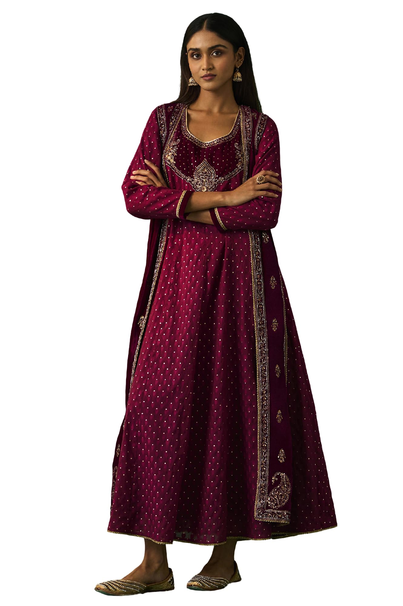 wishful Women's Embroidered Winter Velvet Gilet with Dress and Churidar Set-picture-16