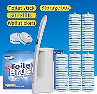 Vista 6 de Sistema de Cepillo de Limpieza Desechable para Inodoro con 50 uds. de Almohadillas de Repuesto Cabezales, Varilla de Limpieza para Inodoro, Kit