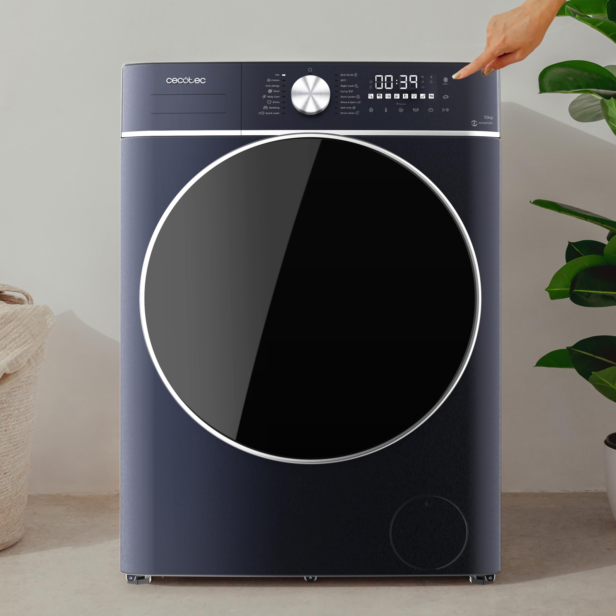 Cecotec Lave-linge Séchant 10Kg + 6Kg Chargement Frontal Bolero Wash&Dry 10680 Inverter Titanium A. 1400 tr/min, 16 Programmes, Moteur Inverter Plus, Basse Consommation, OnSmart, Joint Antibactérien