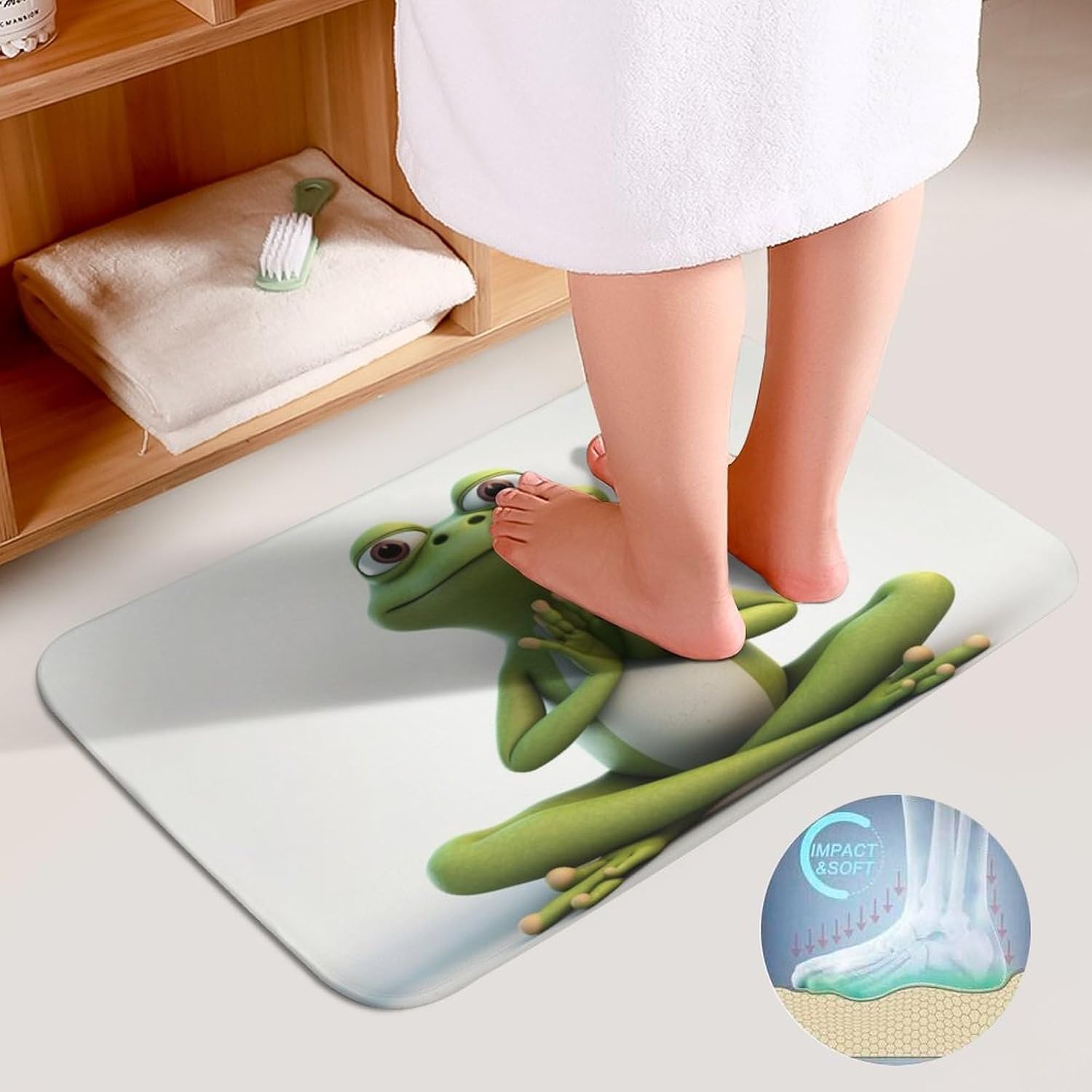 Anti-Skid Floor Mats 3 Piece Set,The Funny Frog Doing Yoga Printed Coral Fleece Bathroom Mats U-Shaped Contour Mat Toilet Seat Cover for Bathroom, Tub, Shower, Kitchen 19.7"x31.5"